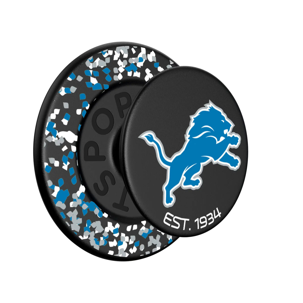 Detroit Lions Confetti Popsockets Round Magnetic - Isometric View