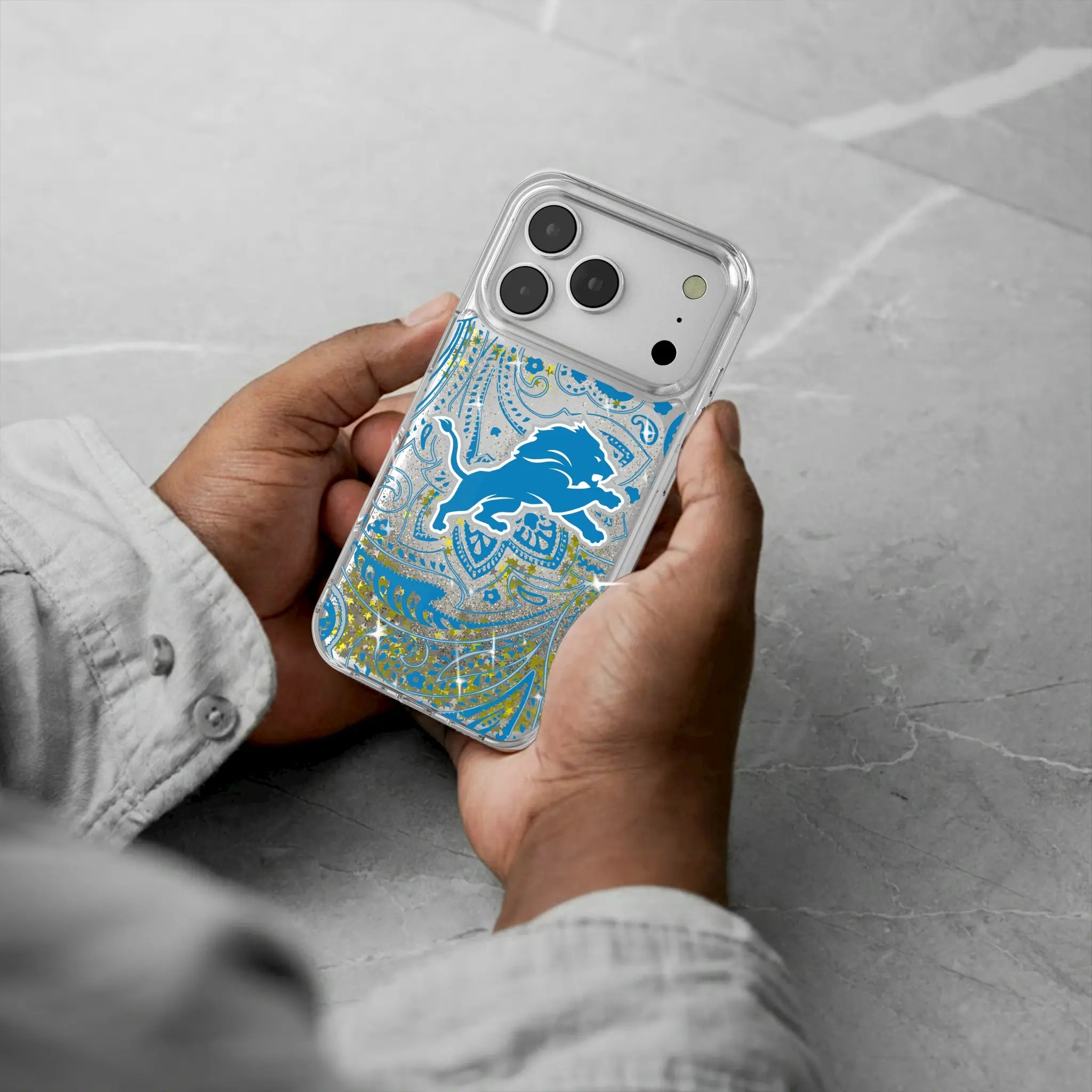 Detroit Lions Paisley iPhone Glitter Phone Case for Apple iPhone - Lifestyle