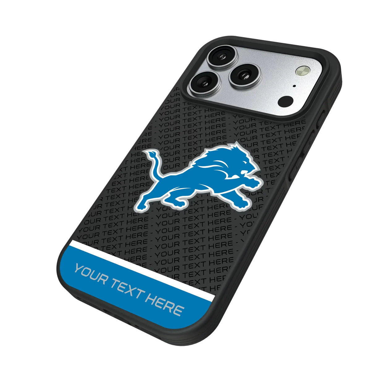 Detroit Lions Personalized EndZone Plus iPhone Bump Phone Case for Apple iPhone - Isometric View#Device_iPhone 17 Pro