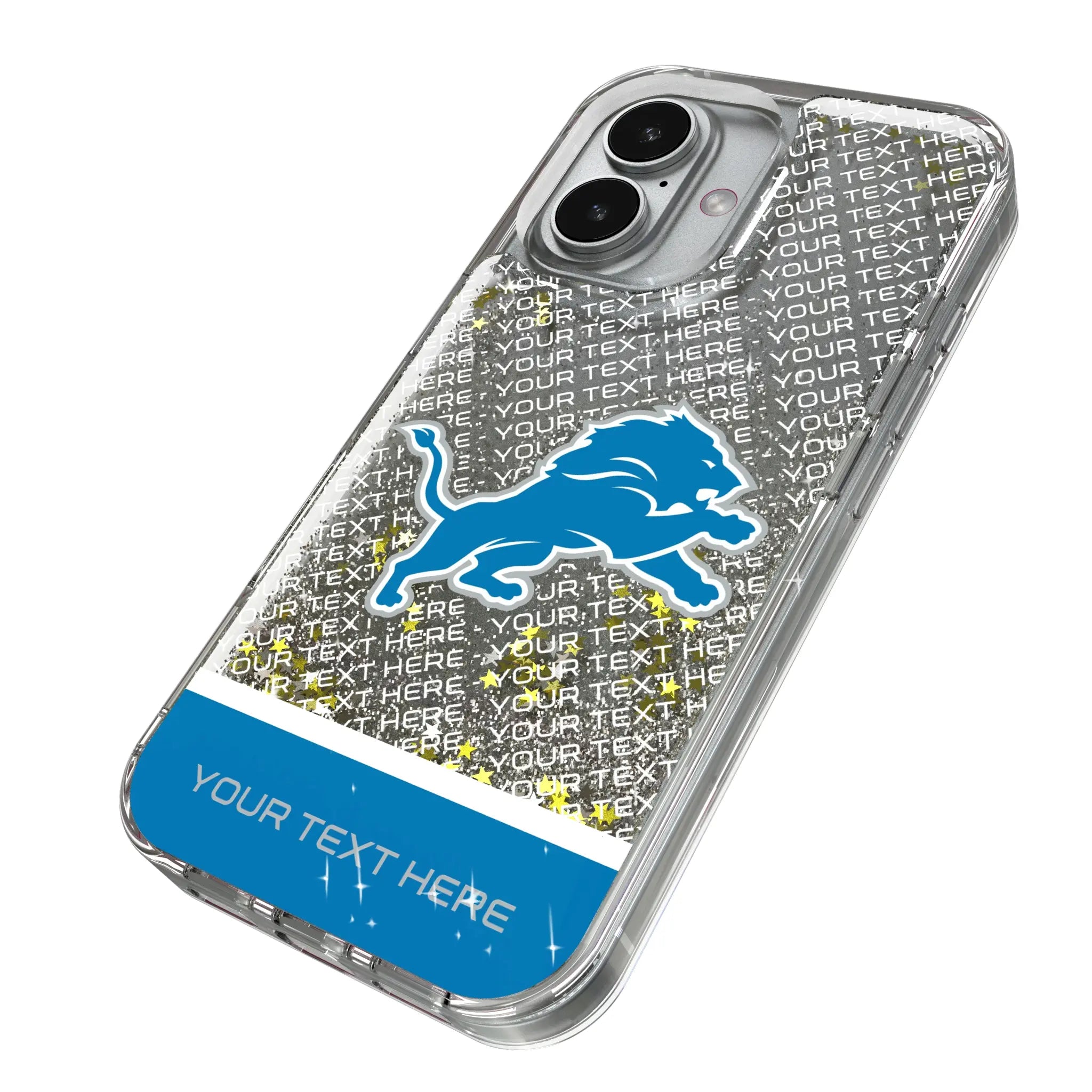 Detroit Lions Personalized EndZone Plus iPhone Glitter Phone Case for Apple iPhone - Isometric View