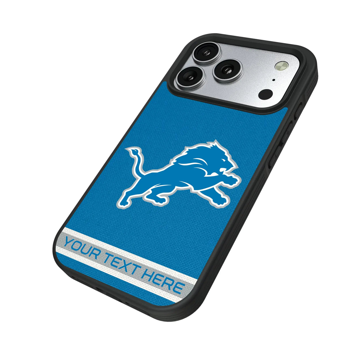 Detroit Lions Personalized Stripe iPhone Bump Phone Case for Apple iPhone - Isometric View#Device_iPhone 17 Pro