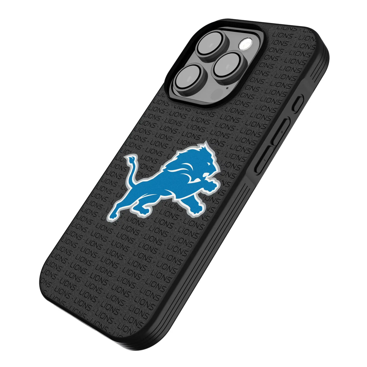 Detroit Lions Text Backdrop iPhone Bump Phone Case for Apple iPhone - Isometric View