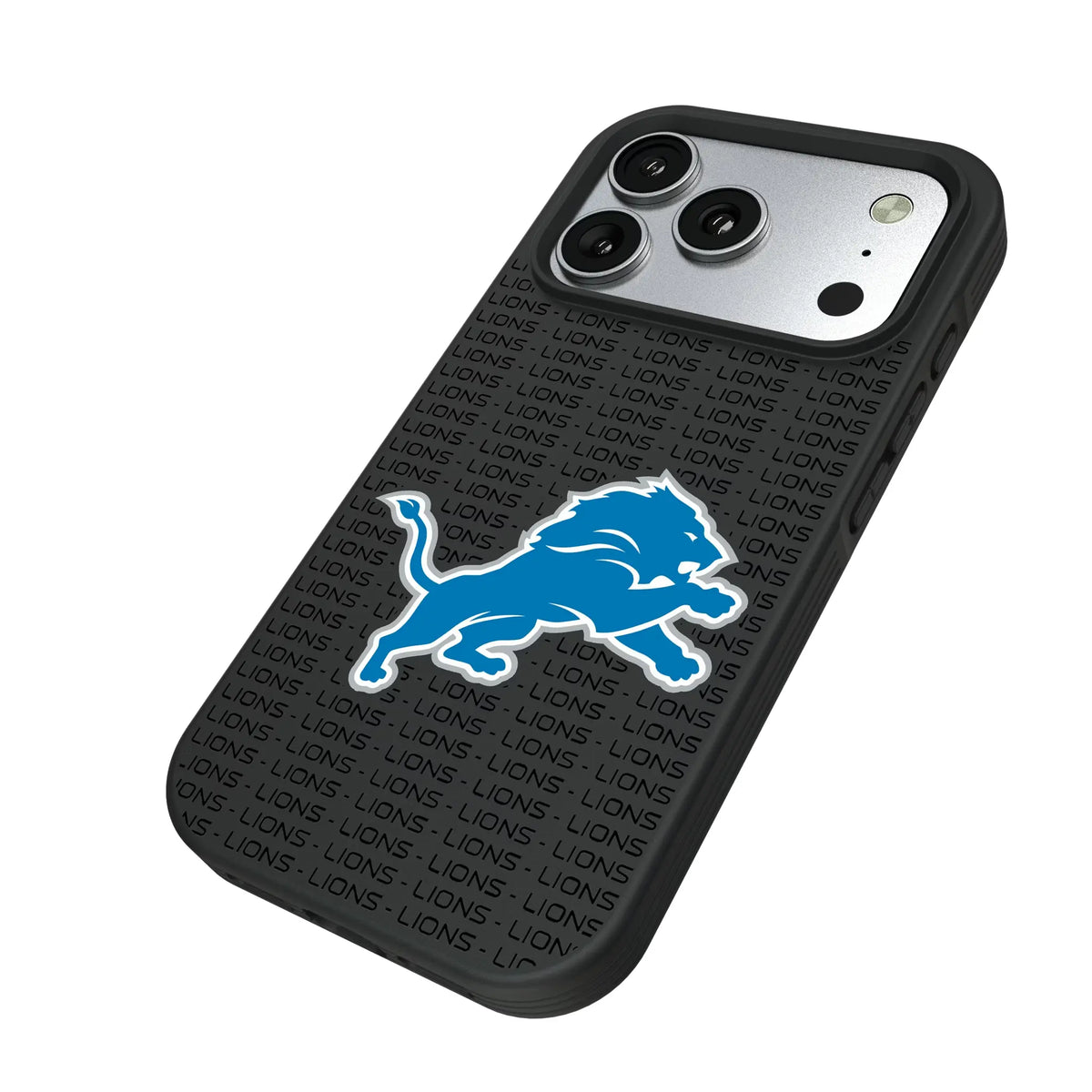 Detroit Lions Text Backdrop iPhone Bump Phone Case for Apple iPhone - Isometric View#Device_iPhone 17 Pro