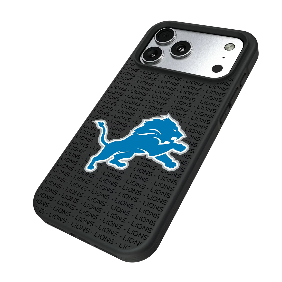 Detroit Lions Text Backdrop iPhone Bump Phone Case for Apple iPhone - Isometric View#Device_iPhone 17 Pro Max