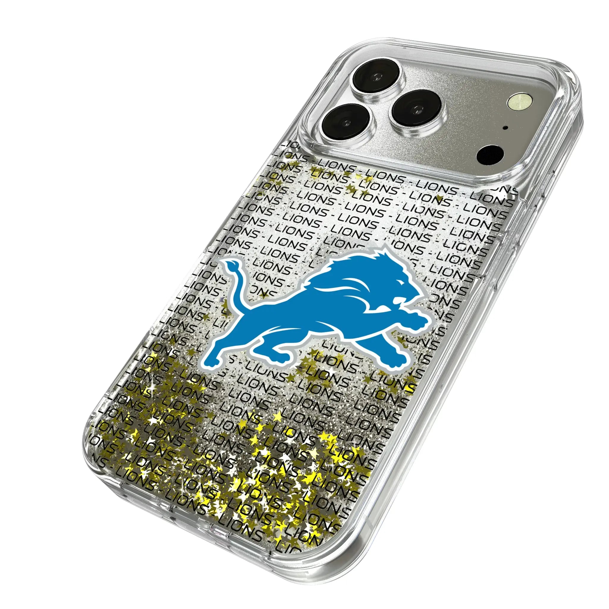 Detroit Lions Text Backdrop iPhone Glitter Phone Case for Apple iPhone - Isometric View