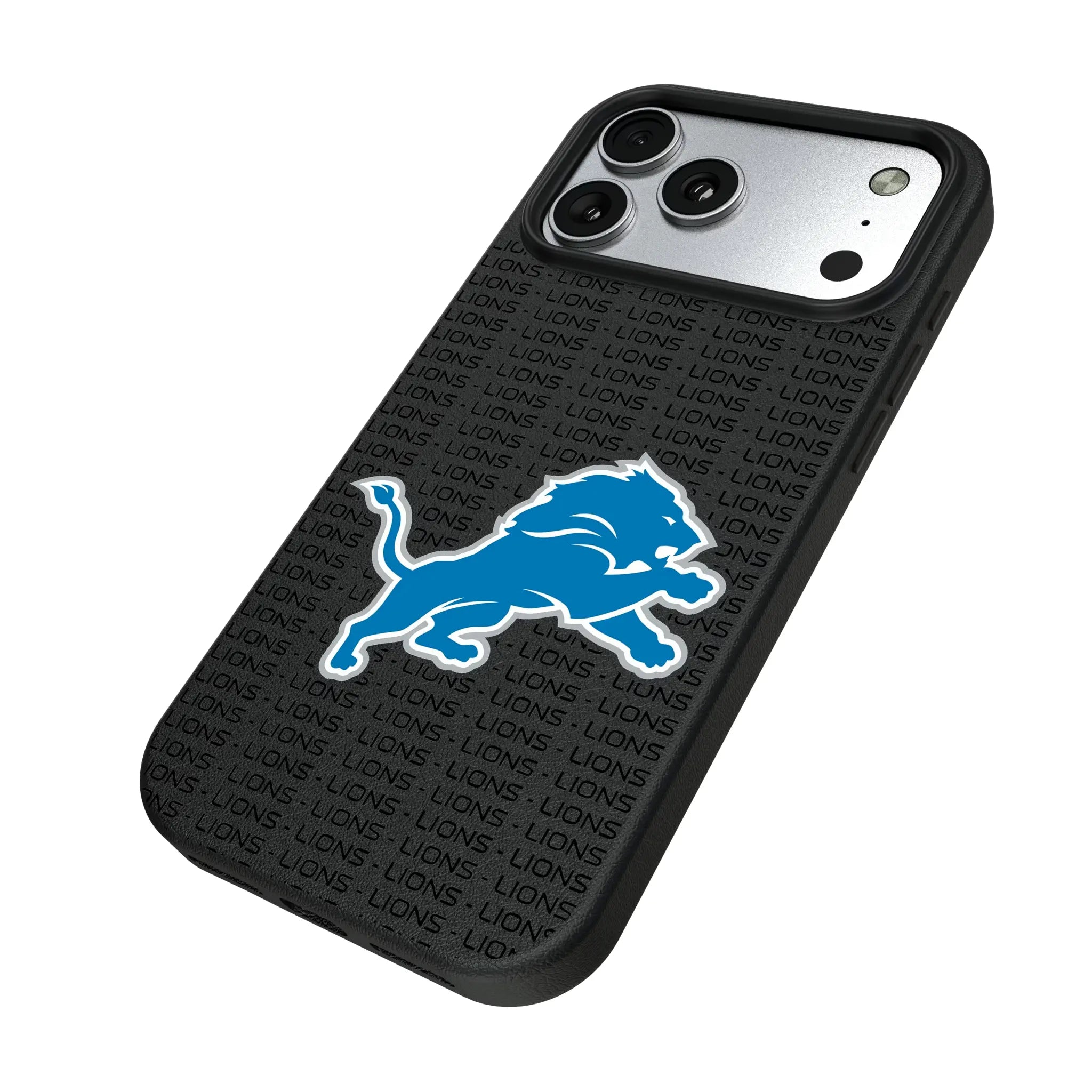 Detroit Lions Text Backdrop iPhone MagSafe Compatible Phone Case for Apple iPhone - Isometric View#Device_iPhone 17 Pro Max