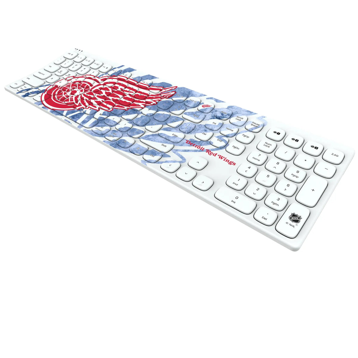 Detroit Red Wings Ice Tilt KKB605 Curved Wireless Keyboard - Isometric View