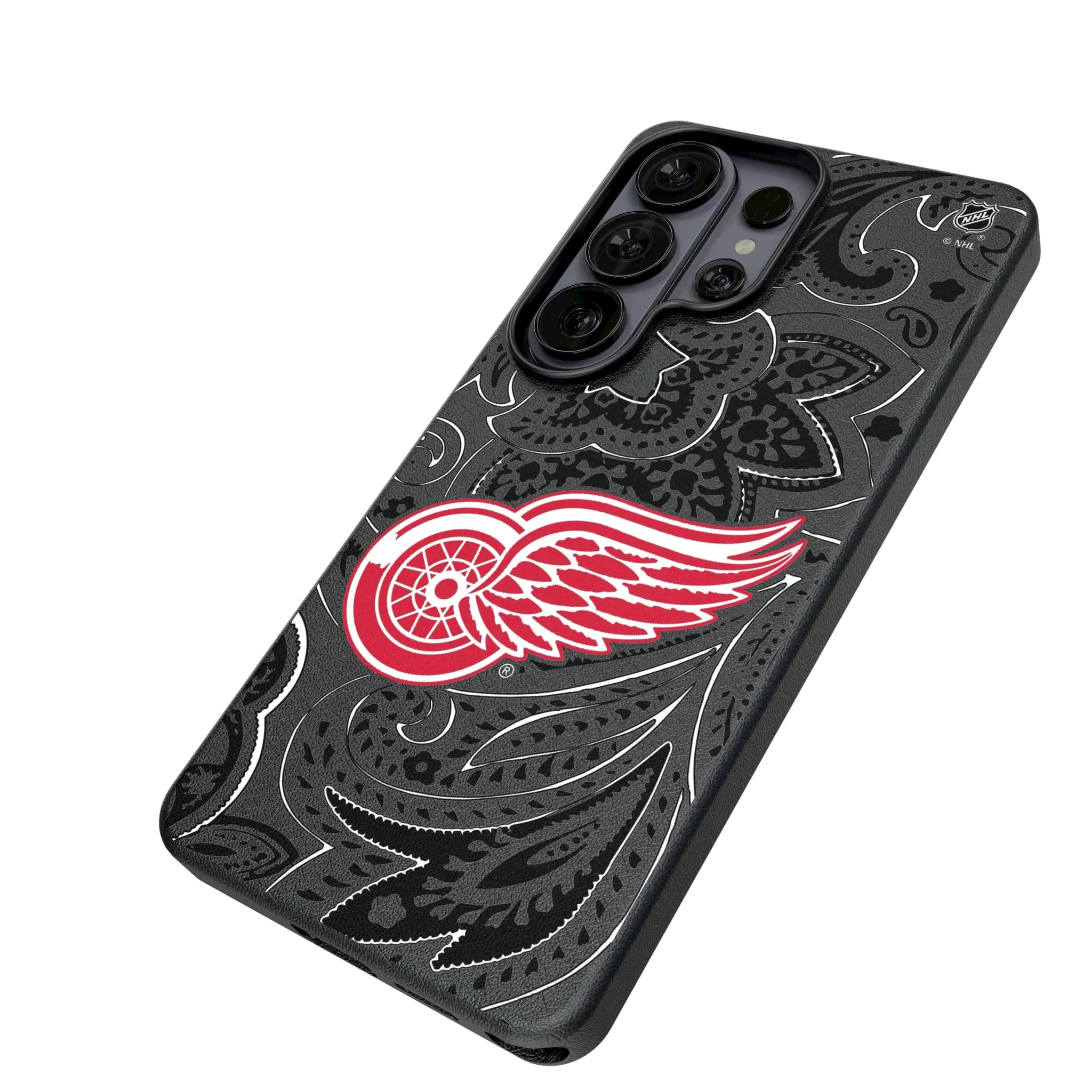 Detroit Red Wings Paisley Galaxy MagSafe Compatible Phone Case for Samsung Galaxy - Isometric View#Device_Galaxy S26 Ultra