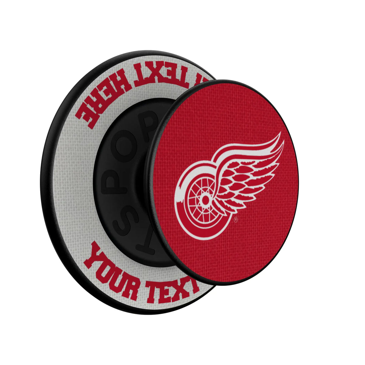 Detroit Red Wings Personalized Endzone Solid Popsockets Round Magnetic - Isometric View