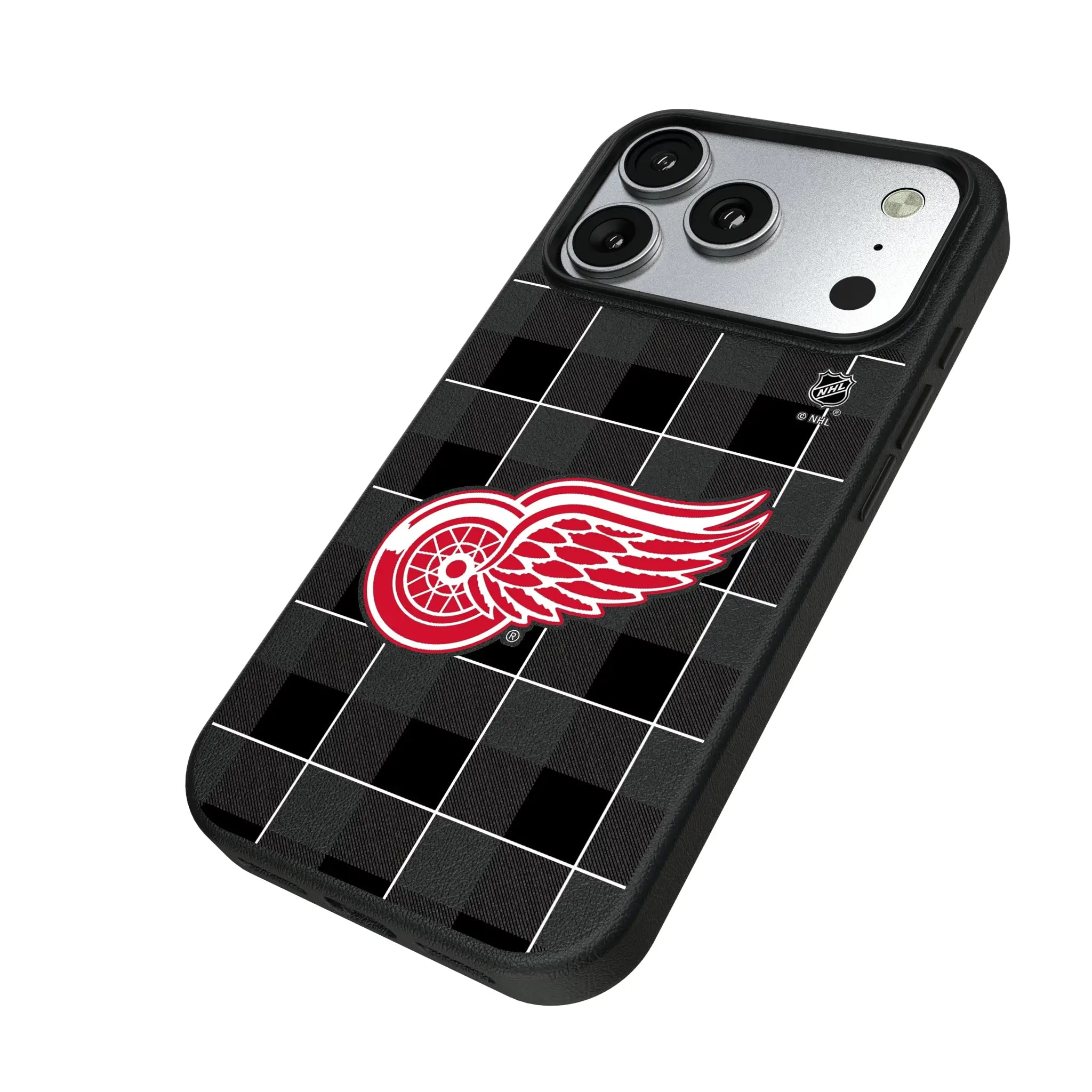 Detroit Red Wings Plaid iPhone MagSafe Compatible Phone Case for Apple iPhone - Isometric View#Device_iPhone 17 Pro