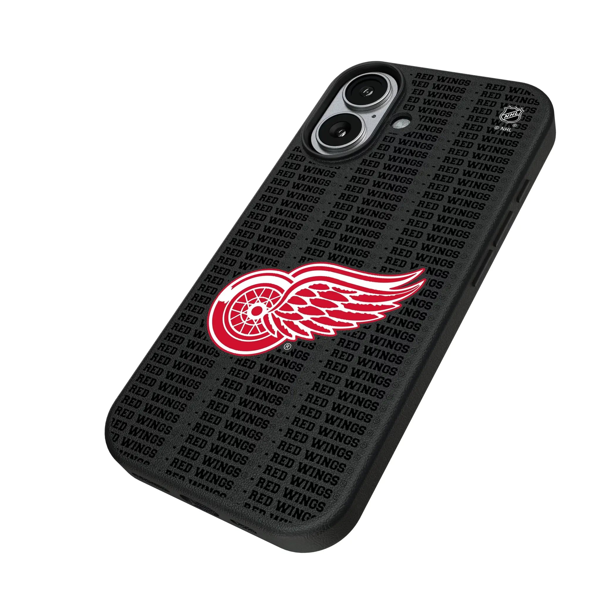 Detroit Red Wings Text Backdrop iPhone MagSafe Compatible Phone Case for Apple iPhone - Isometric View#Device_iPhone 17