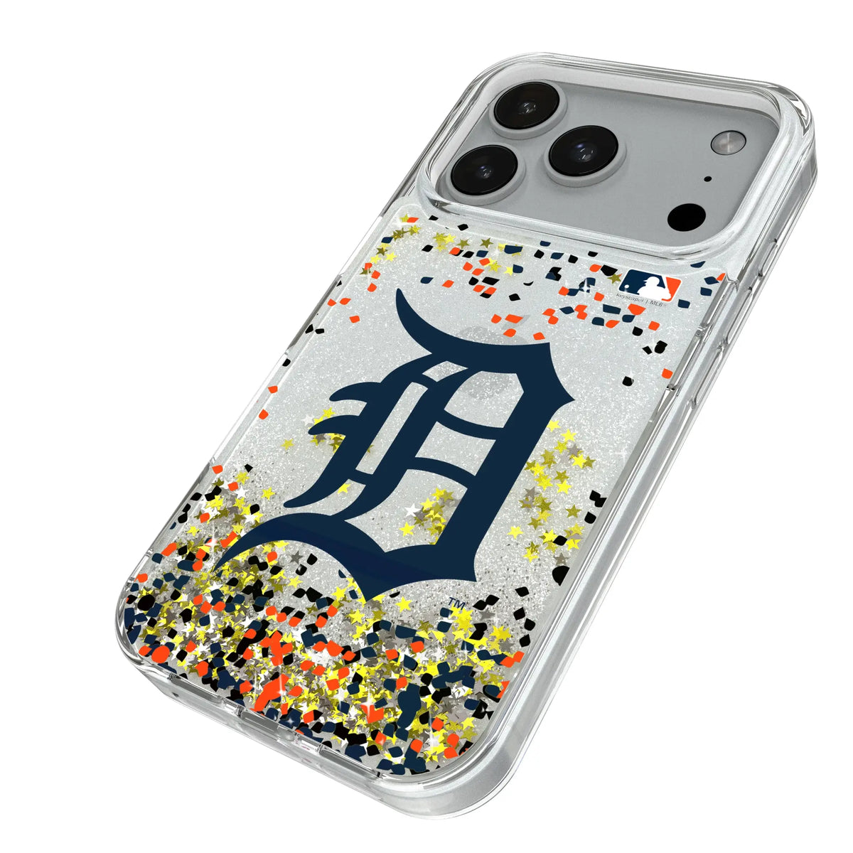 Detroit Tigers Confetti iPhone Glitter Phone Case for Apple iPhone - Isometric View#Device_iPhone 18 Pro