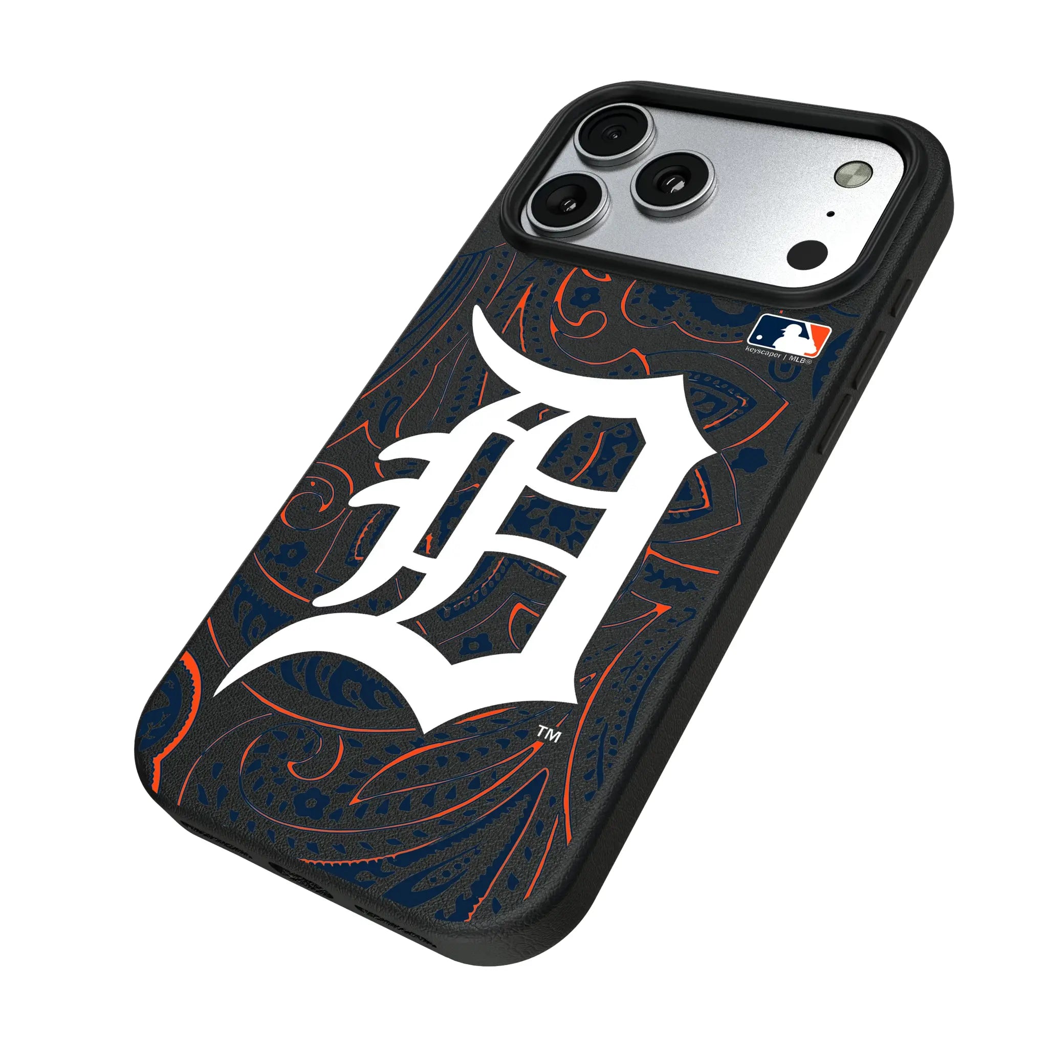 Detroit Tigers Paisley iPhone MagSafe Compatible Phone Case for Apple iPhone - Isometric View#Device_iPhone 17 Pro Max