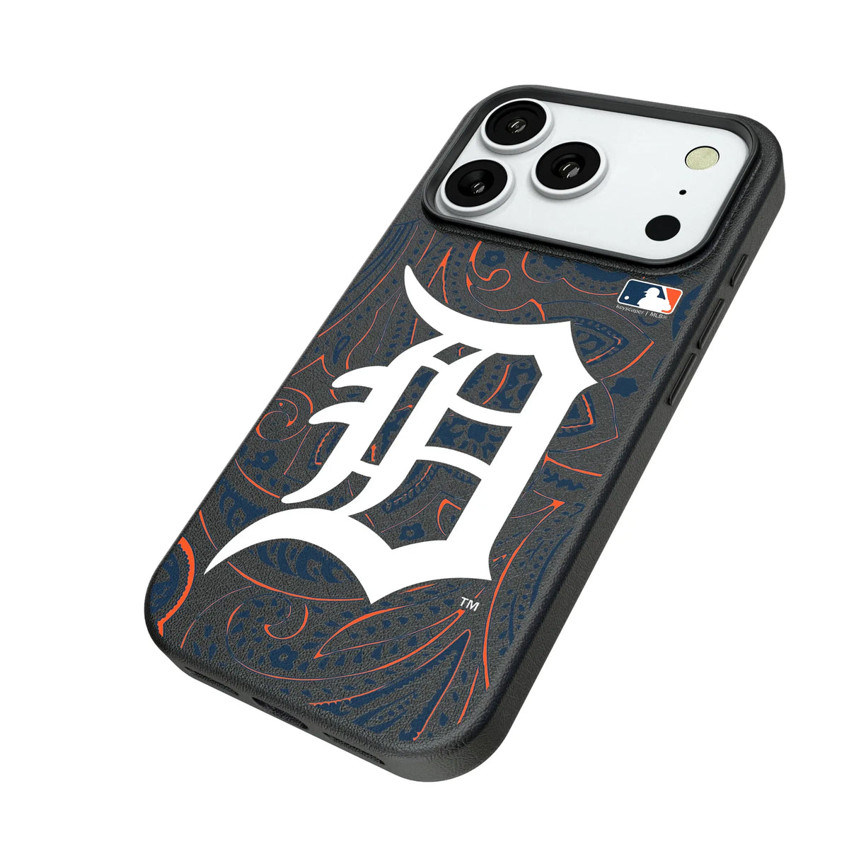 Detroit Tigers Paisley iPhone MagSafe Compatible Phone Case for Apple iPhone - Isometric View#Device_iPhone 18 Pro