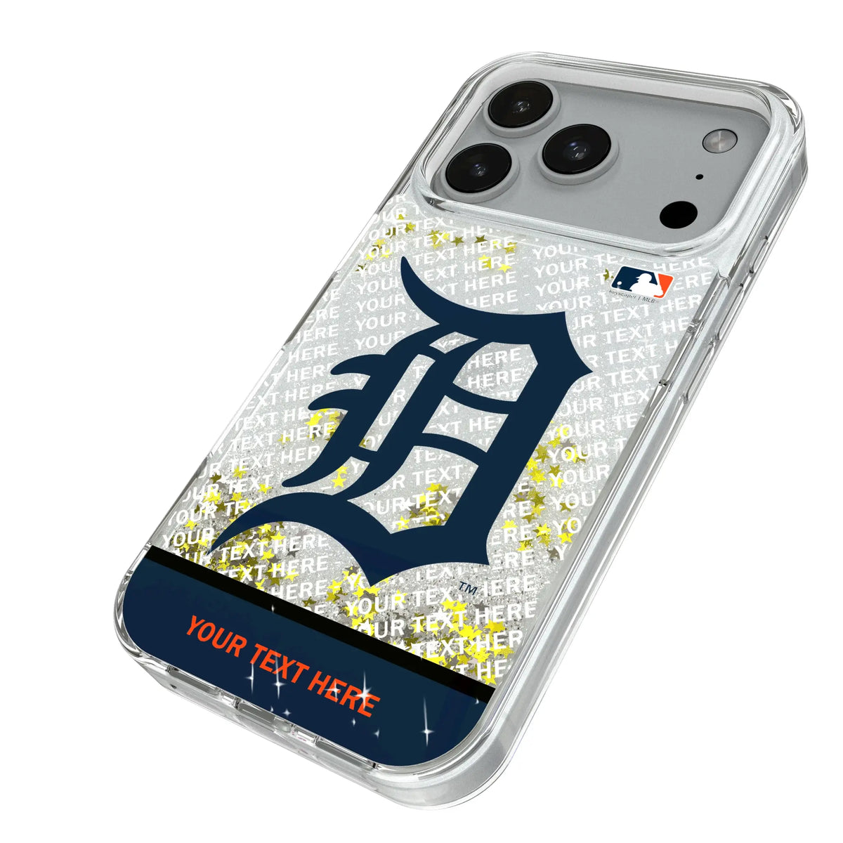 Detroit Tigers Personalized EndZone Plus iPhone Glitter Phone Case for Apple iPhone - Isometric View#Device_iPhone 18 Pro