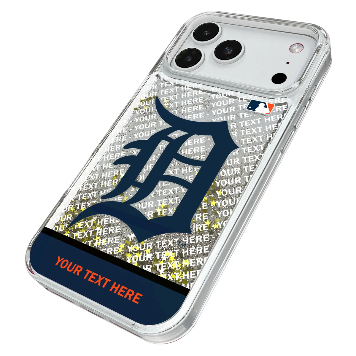 Detroit Tigers Personalized EndZone Plus iPhone Glitter Phone Case for Apple iPhone - Isometric View#Device_iPhone 18 Pro Max