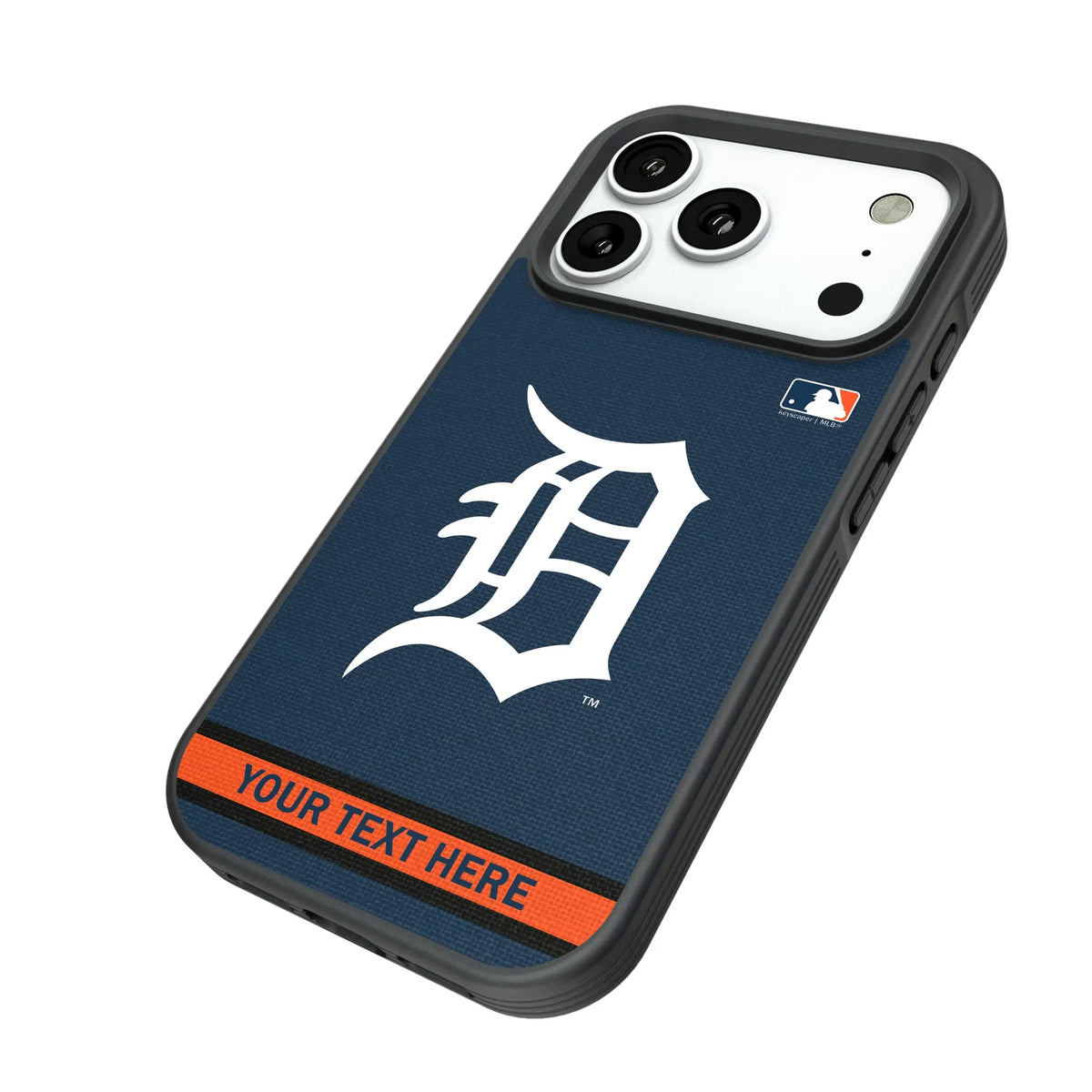 Detroit Tigers Personalized Stripe iPhone Bump Phone Case for Apple iPhone - Isometric View#Device_iPhone 18 Pro