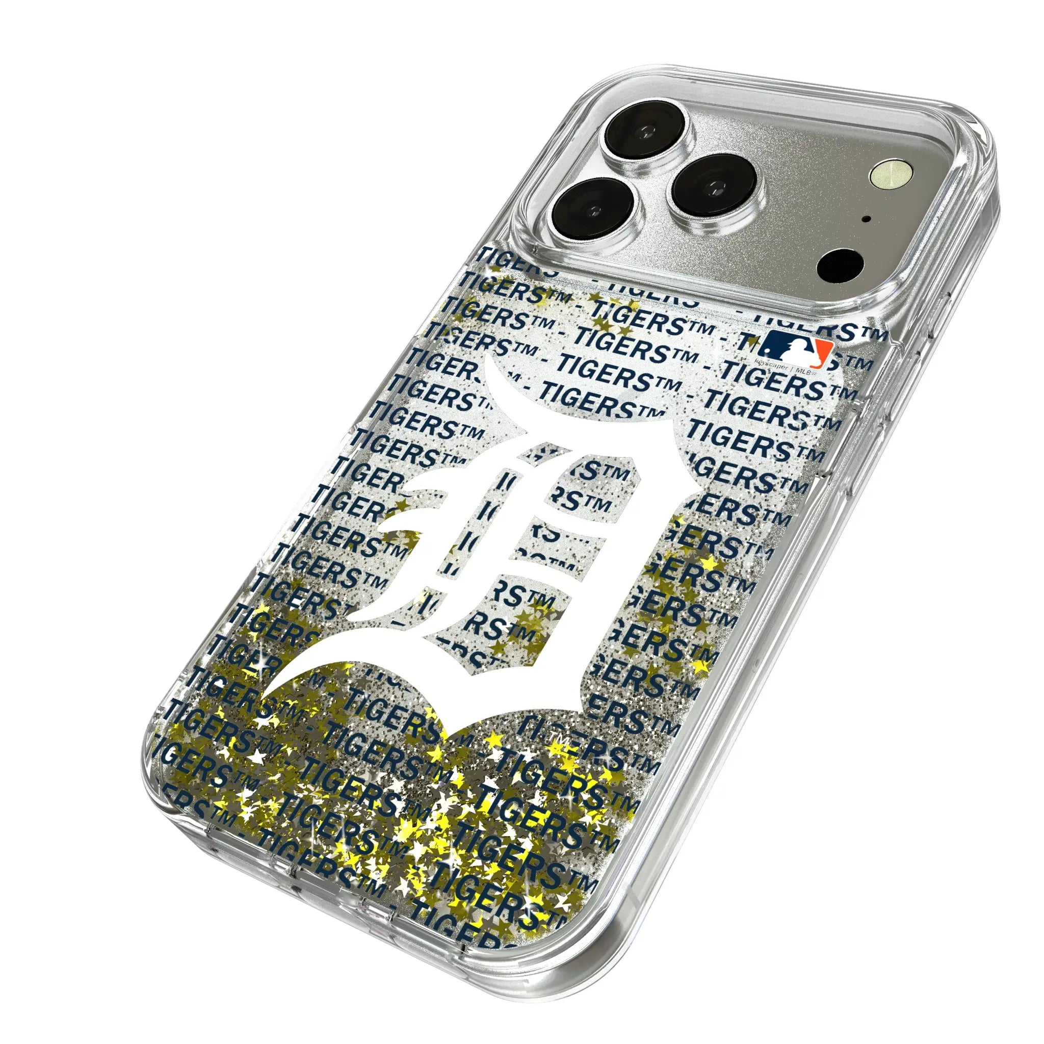 Detroit Tigers Text Backdrop iPhone Glitter Phone Case for Apple iPhone - Isometric View