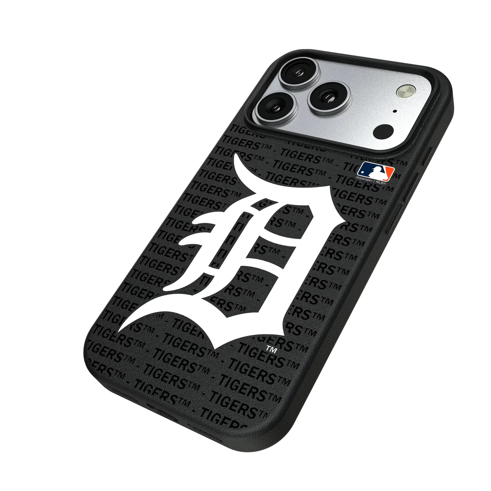 Detroit Tigers Text Backdrop iPhone MagSafe Compatible Phone Case for Apple iPhone - Isometric View#Device_iPhone 17 Pro