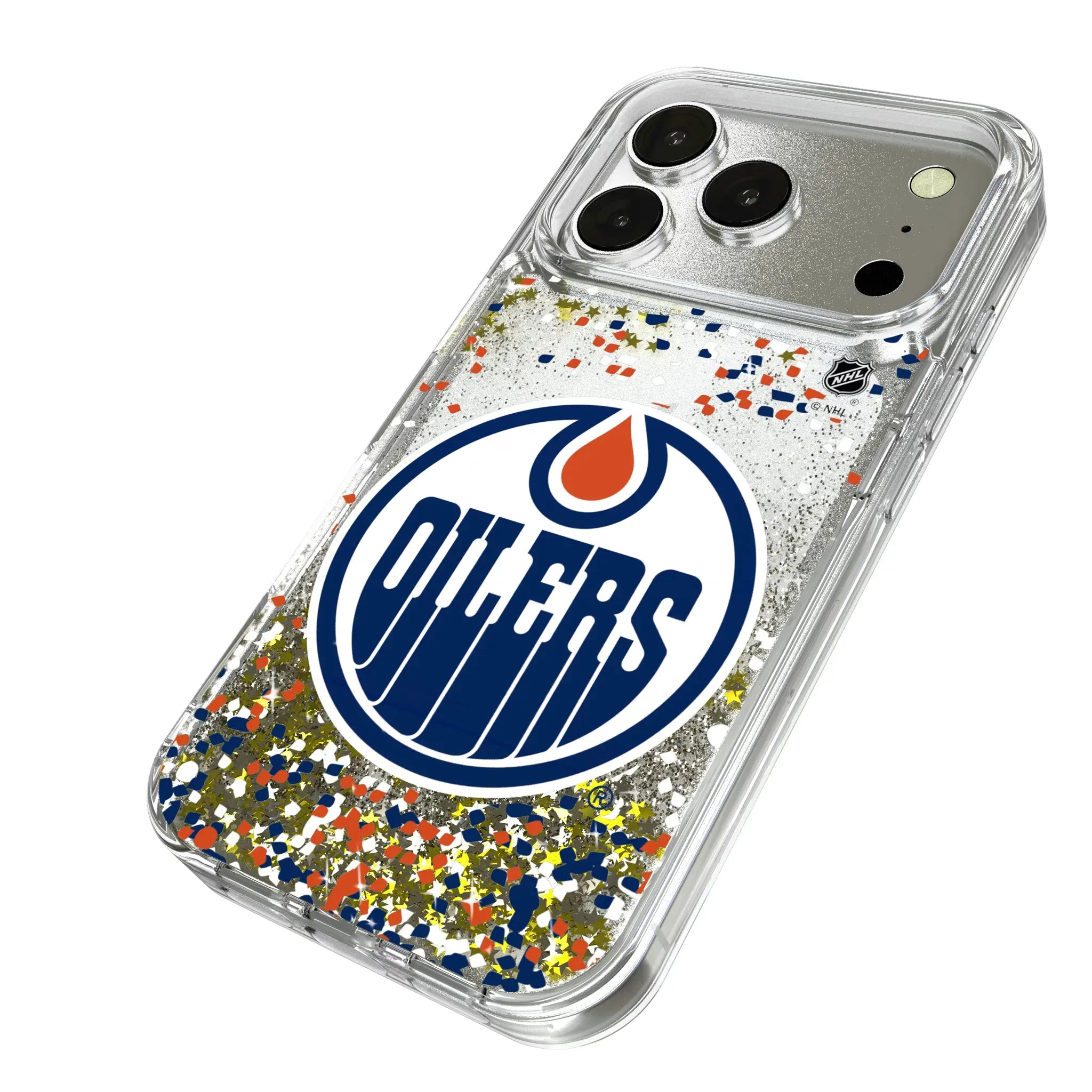 Edmonton Oilers Confetti iPhone Glitter Phone Case for Apple iPhone - Isometric View