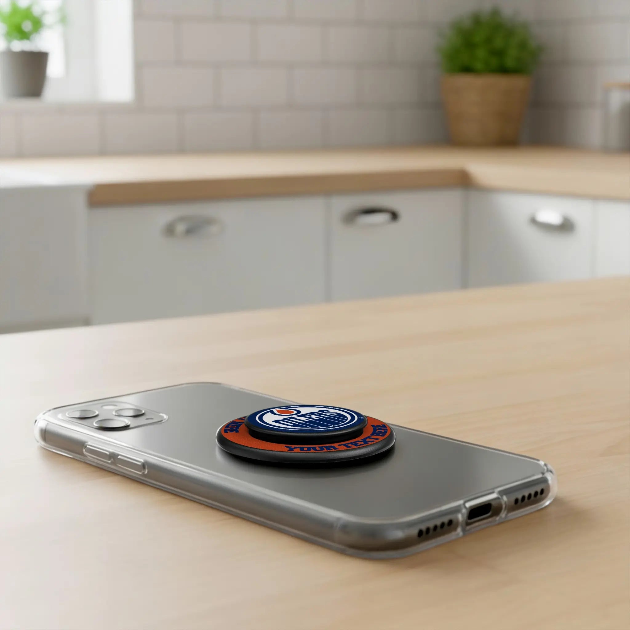 Edmonton Oilers Personalized Endzone Solid Popsockets Round Magnetic - Lifestyle