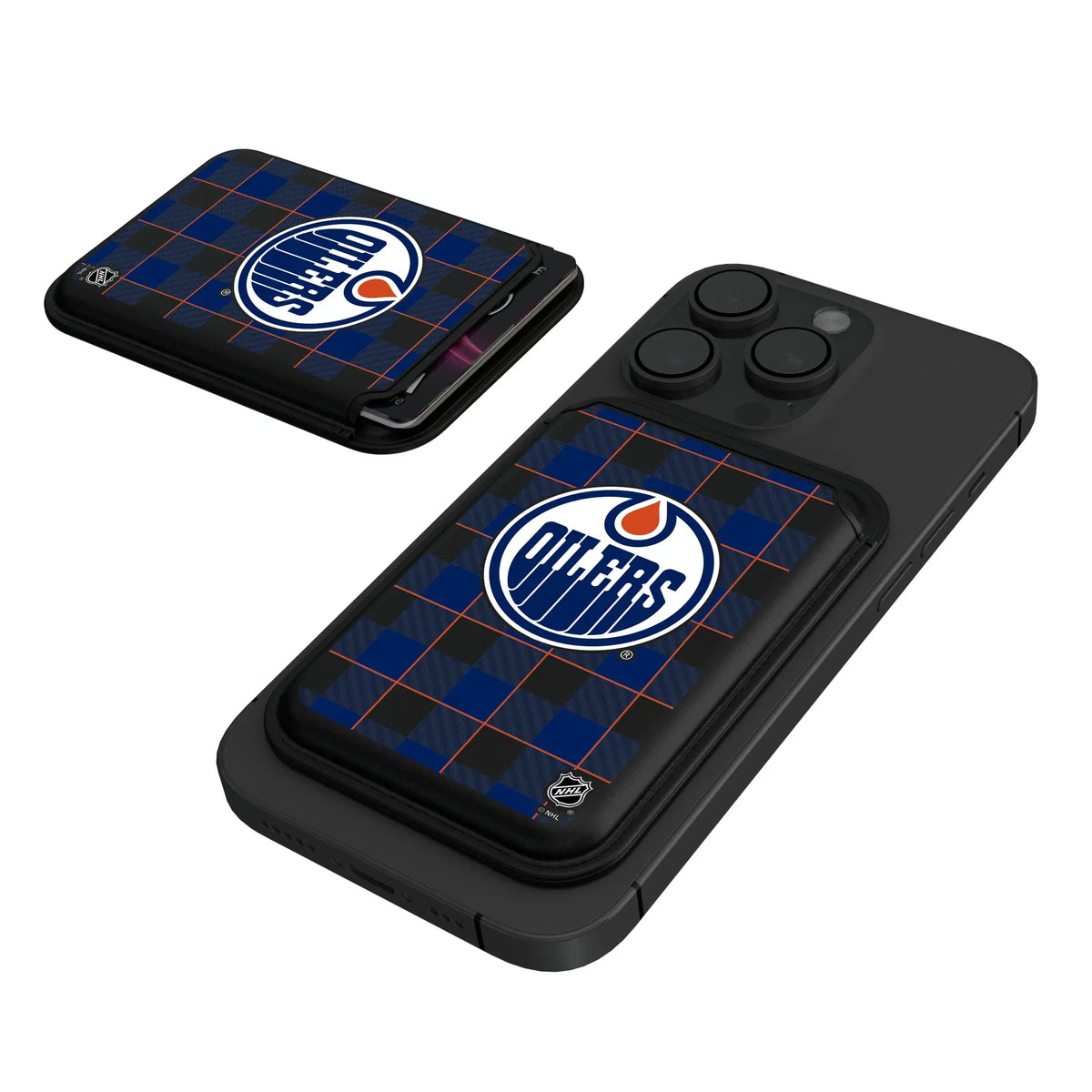 Edmonton Oilers Plaid Black Magnetic Credit Card Wallet