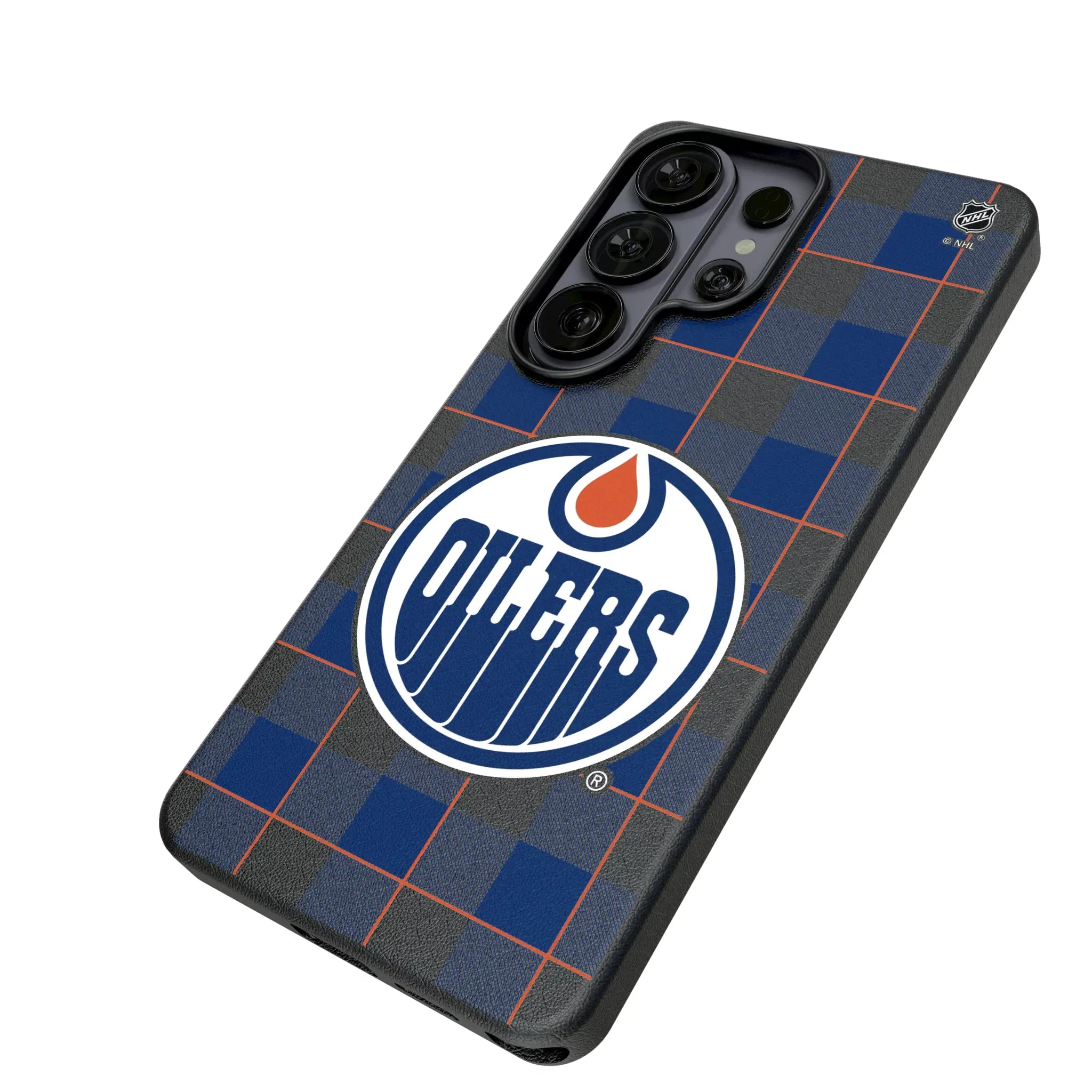 Edmonton Oilers Plaid Galaxy MagSafe Compatible Phone Case for Samsung Galaxy - Isometric View#Device_Galaxy S26 Ultra