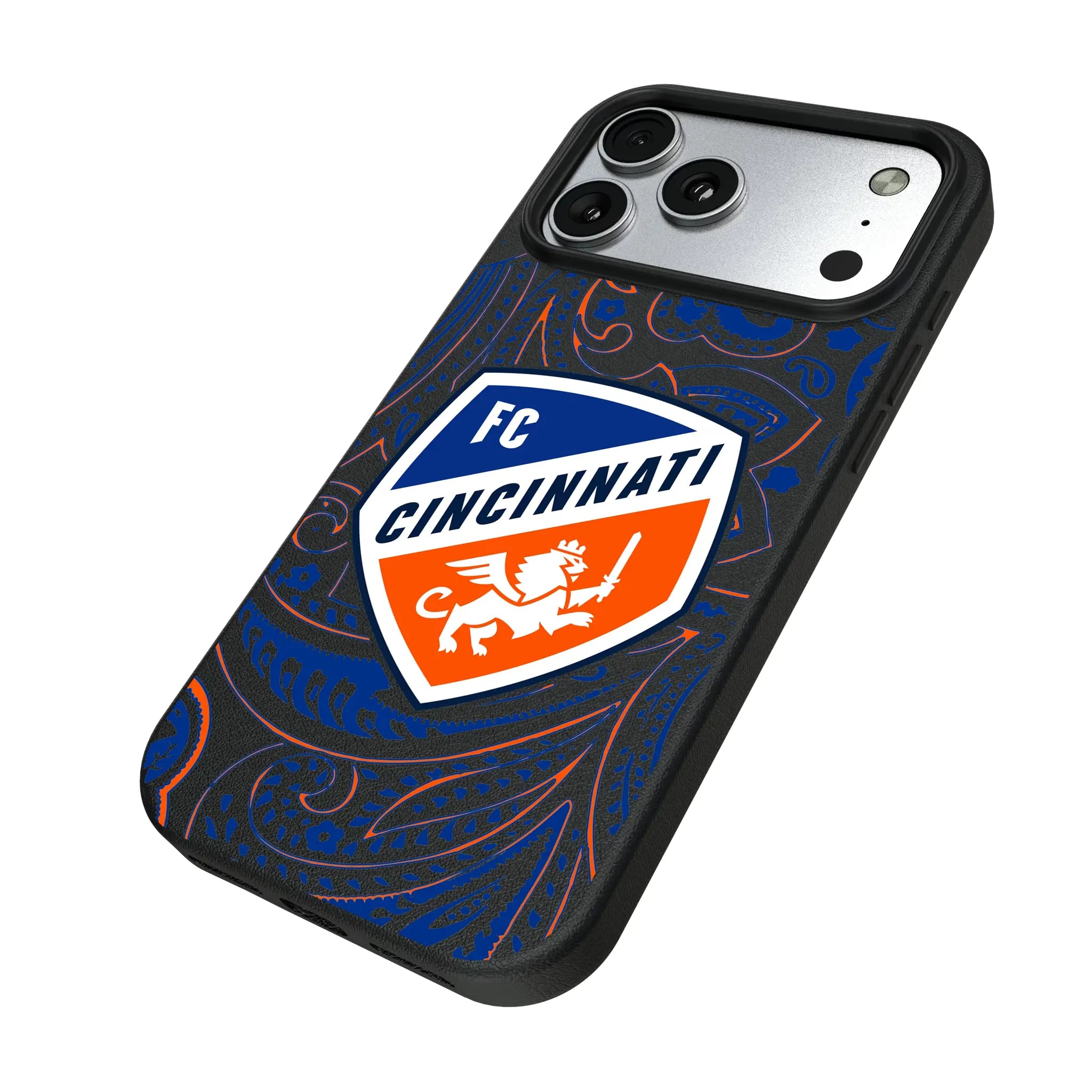 FC Cincinnati Paisley iPhone MagSafe Compatible Phone Case for Apple iPhone - Isometric View#Device_iPhone 17 Pro Max