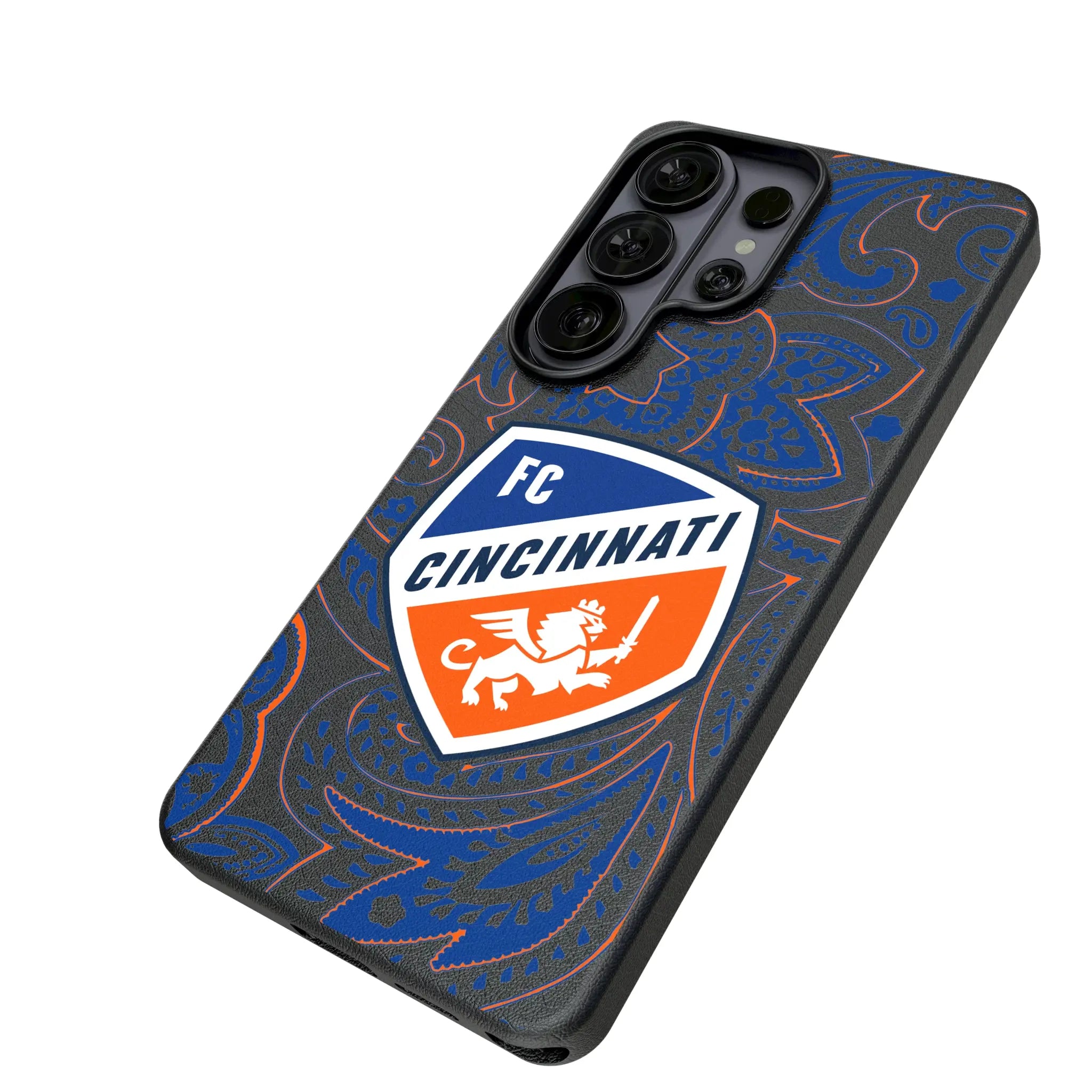 FC Cincinnati Paisley Galaxy MagSafe Compatible Phone Case for Samsung Galaxy - Isometric View#Device_Galaxy S26 Ultra