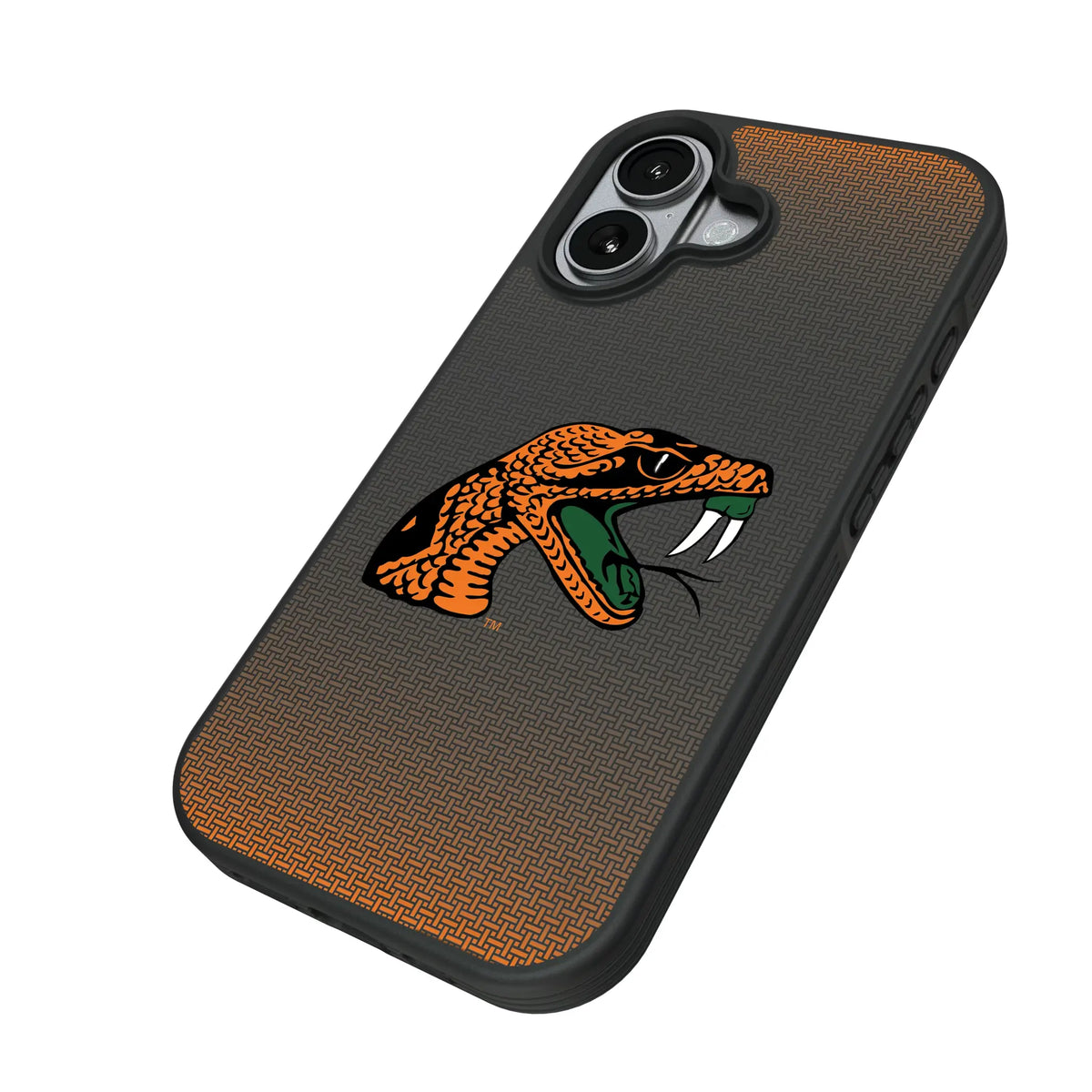 Florida A&M University Rattlers Linen iPhone Bump Phone Case for Apple iPhone - Isometric View#Device_iPhone 17