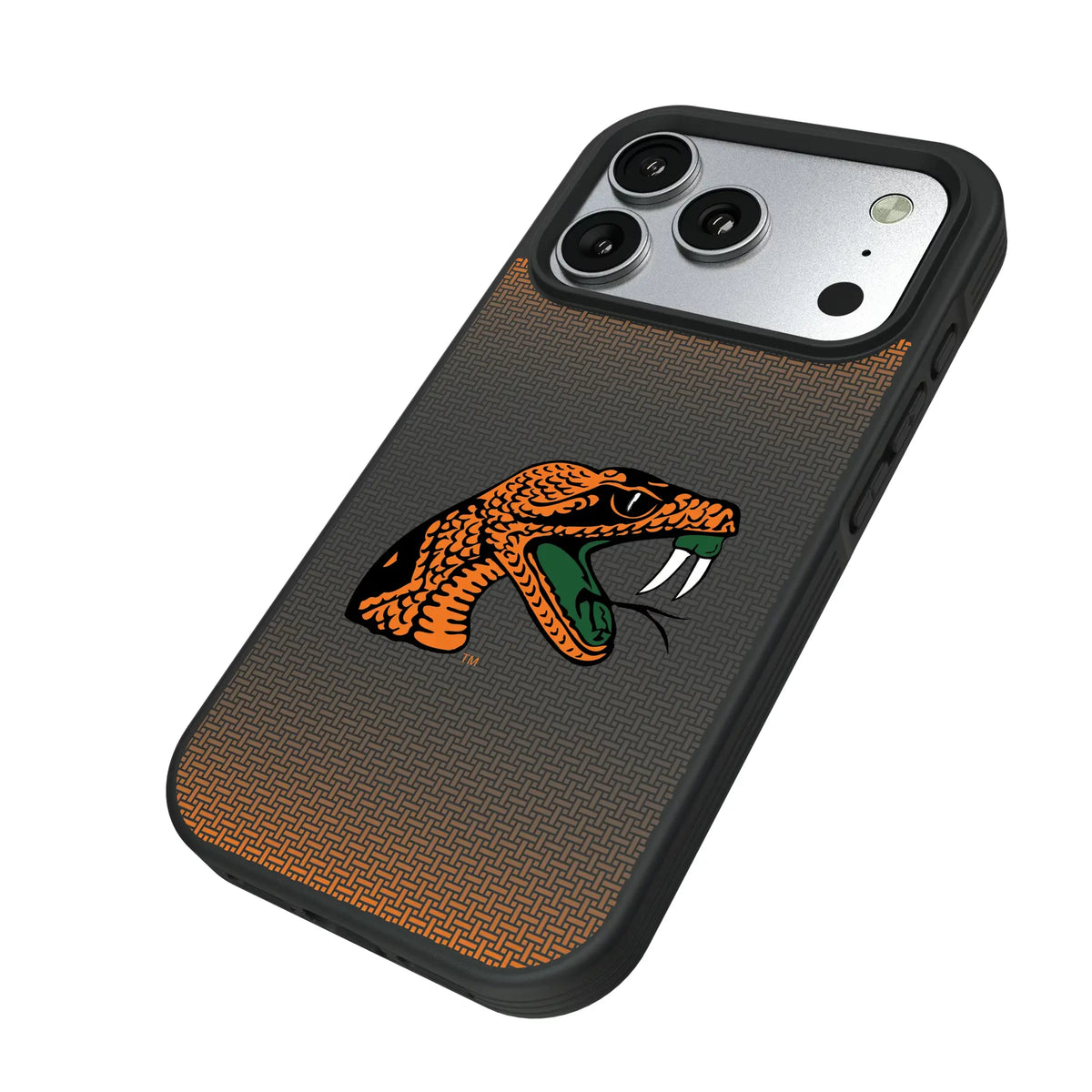Florida A&M University Rattlers Linen iPhone Bump Phone Case for Apple iPhone - Isometric View#Device_iPhone 17 Pro