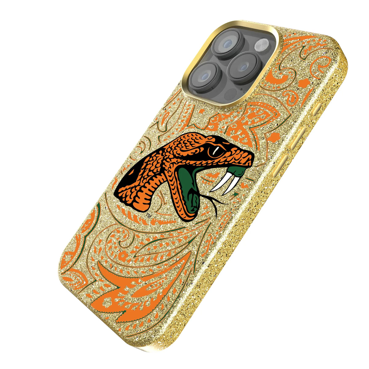 Florida A&M University Rattlers Paisley iPhone Bling Phone Case for Apple iPhone - Isometric View