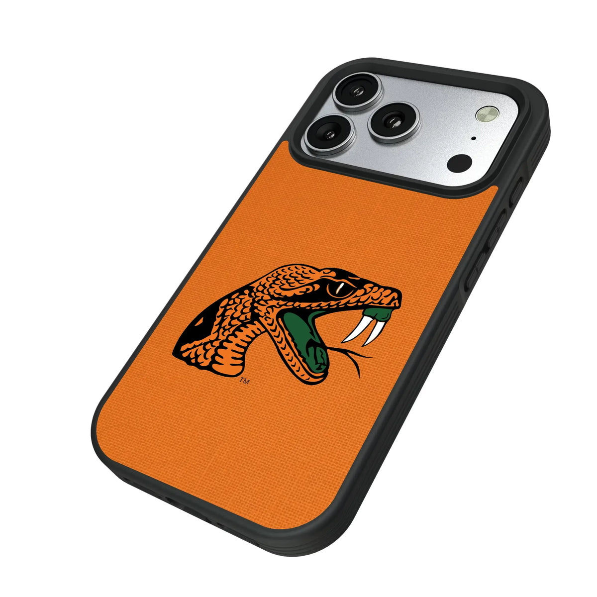 Florida A&M University Rattlers Solid iPhone Bump Phone Case for Apple iPhone - Isometric View#Device_iPhone 17 Pro