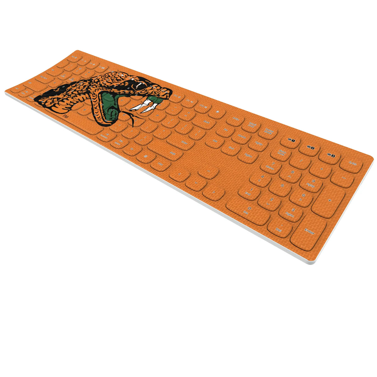 Florida A&M University Rattlers Solid KKB605 Curved Wireless Keyboard - Isometric View