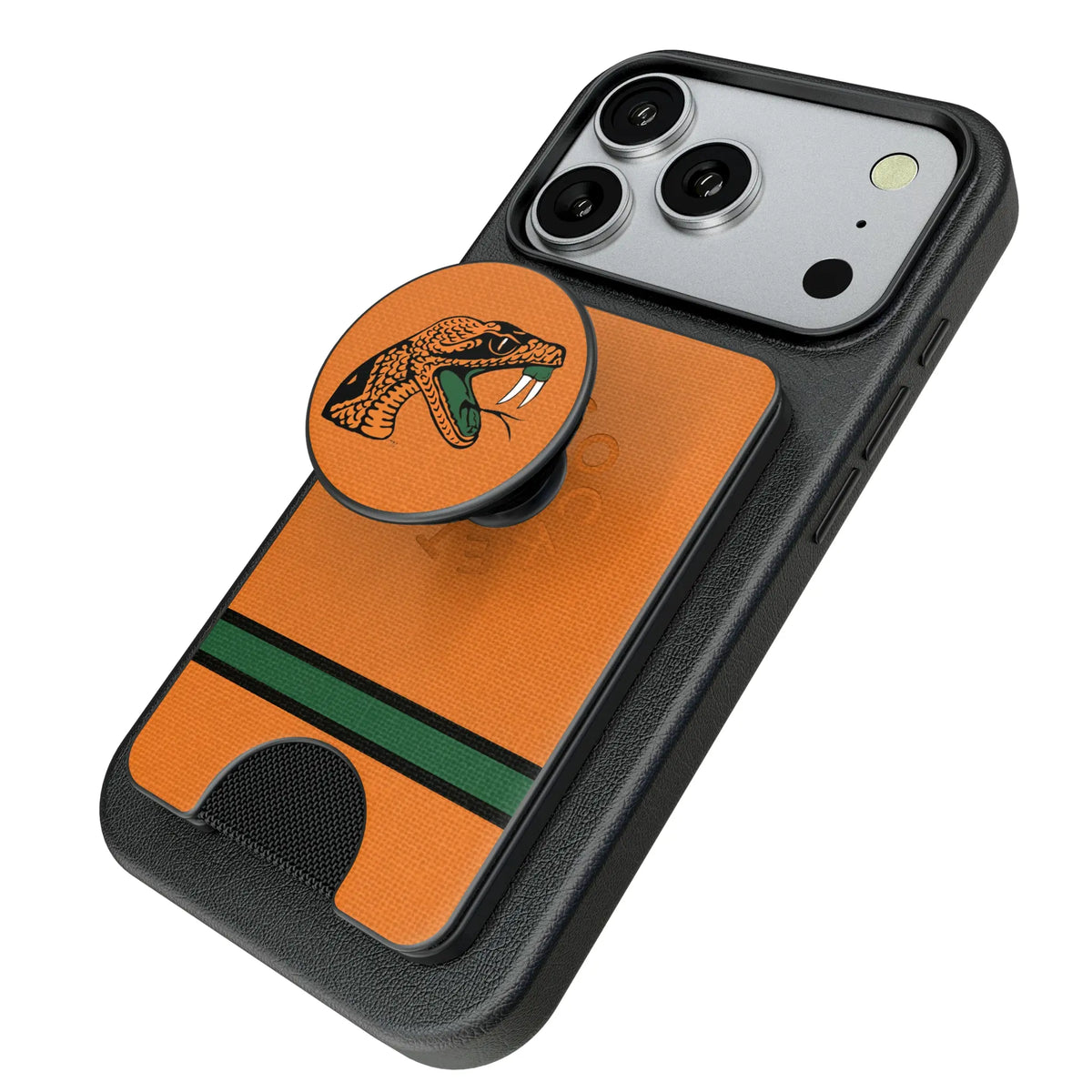 Florida A&M University Rattlers Stripe Popsockets Wallet Magnetic - Isometric View