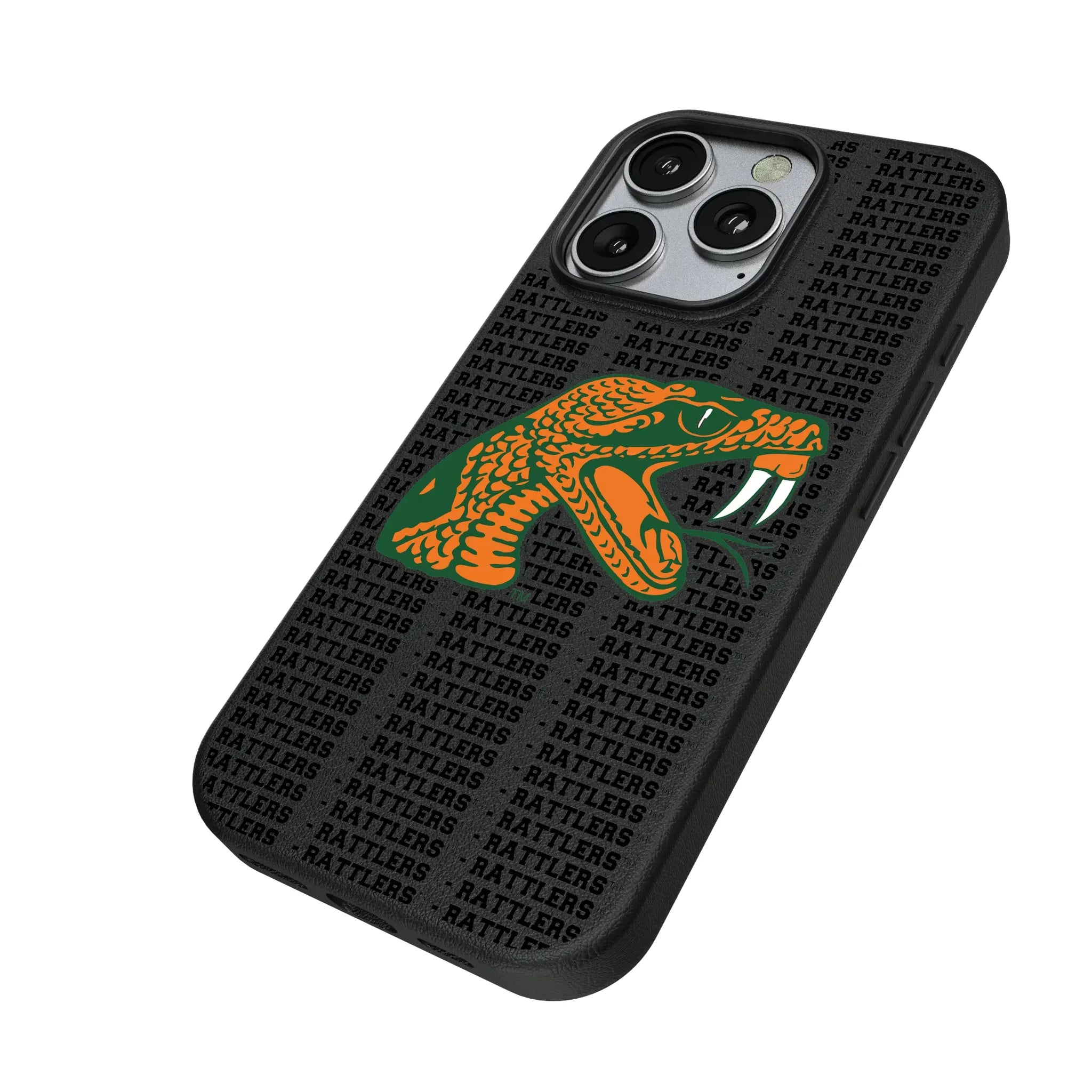 Florida A&M University Rattlers Text Backdrop iPhone MagSafe Compatible Phone Case for Apple iPhone - Isometric View