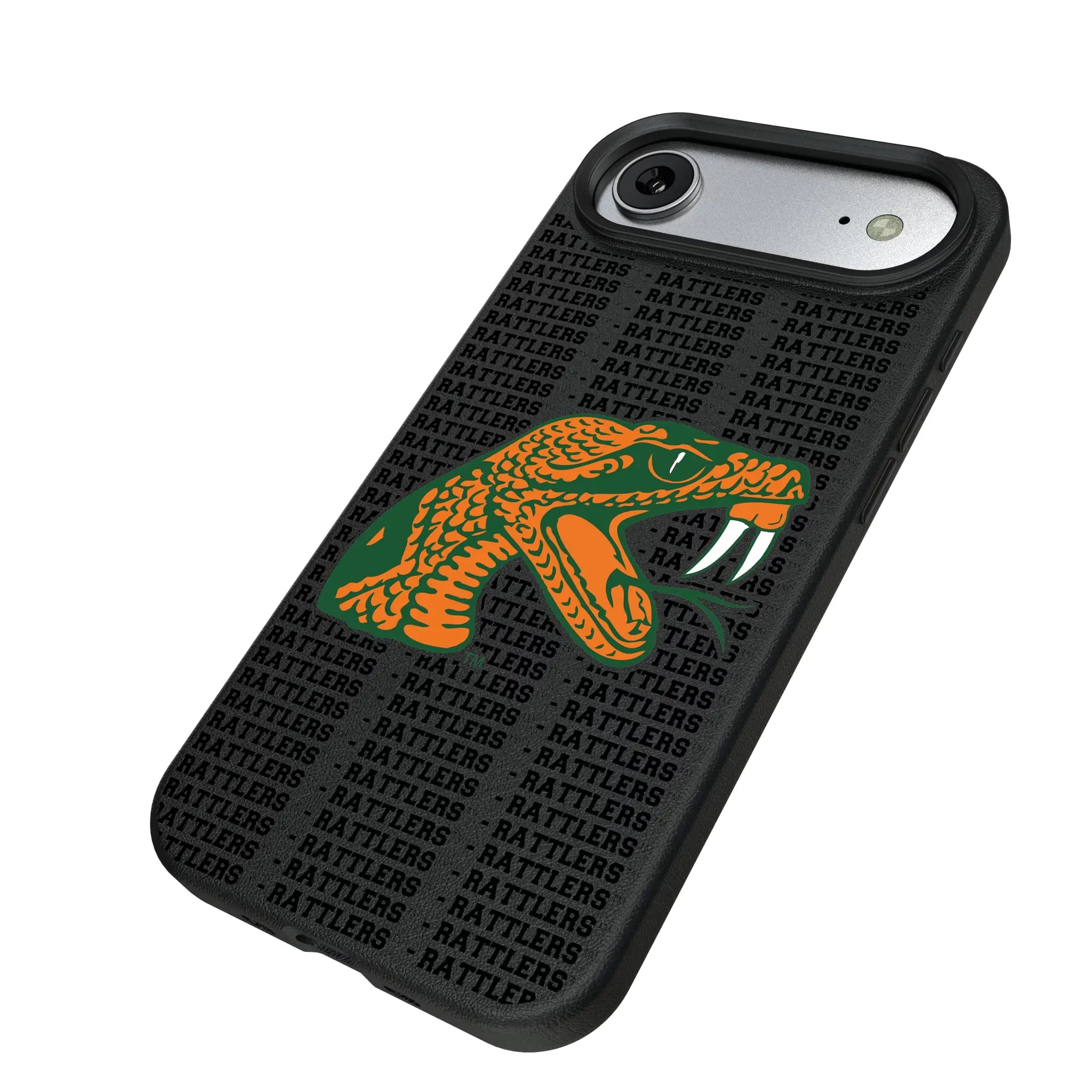 Florida A&M University Rattlers Text Backdrop iPhone MagSafe Compatible Phone Case for Apple iPhone - Isometric View#Device_iPhone Air