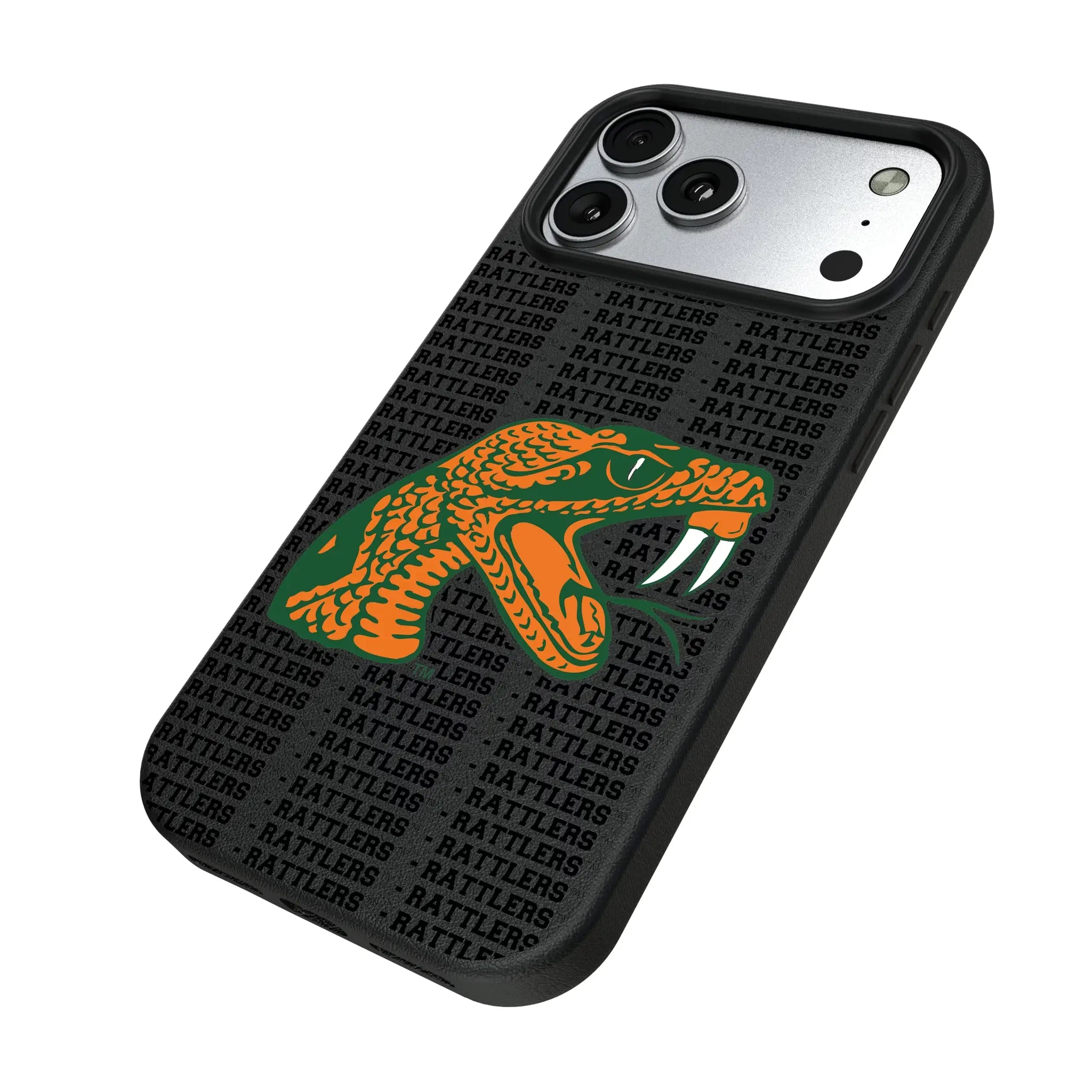 Florida A&M University Rattlers Text Backdrop iPhone MagSafe Compatible Phone Case for Apple iPhone - Isometric View#Device_iPhone 17 Pro Max