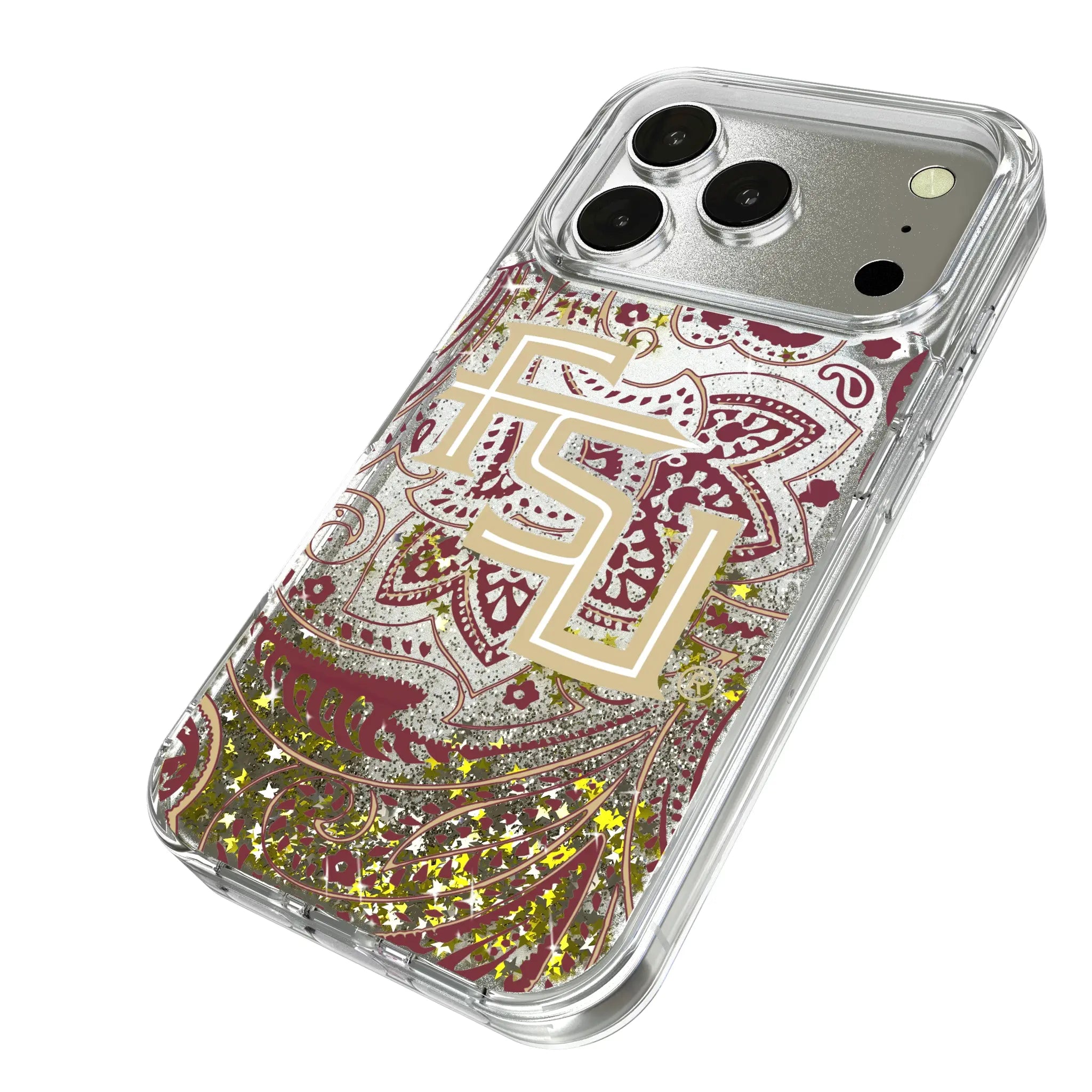 Florida State University Seminoles Athletic Wordmark Paisley iPhone Glitter Phone Case for Apple iPhone - Isometric View
