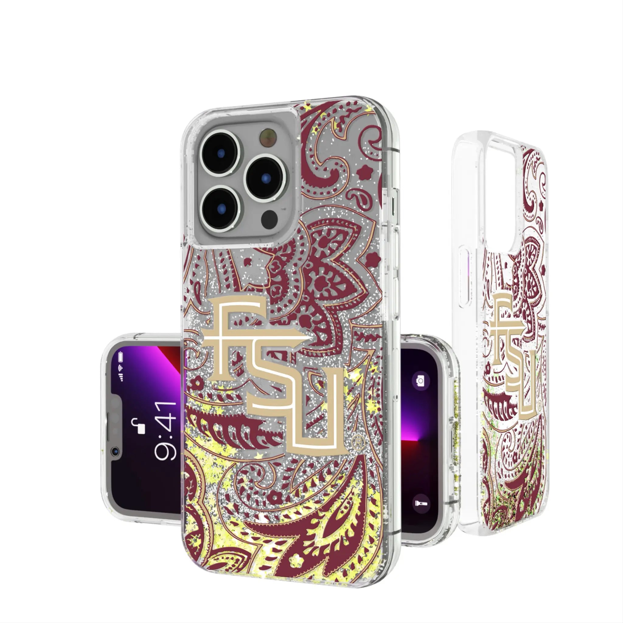 Florida State University Seminoles Athletic Wordmark Paisley iPhone Glitter Phone Case for Apple iPhone