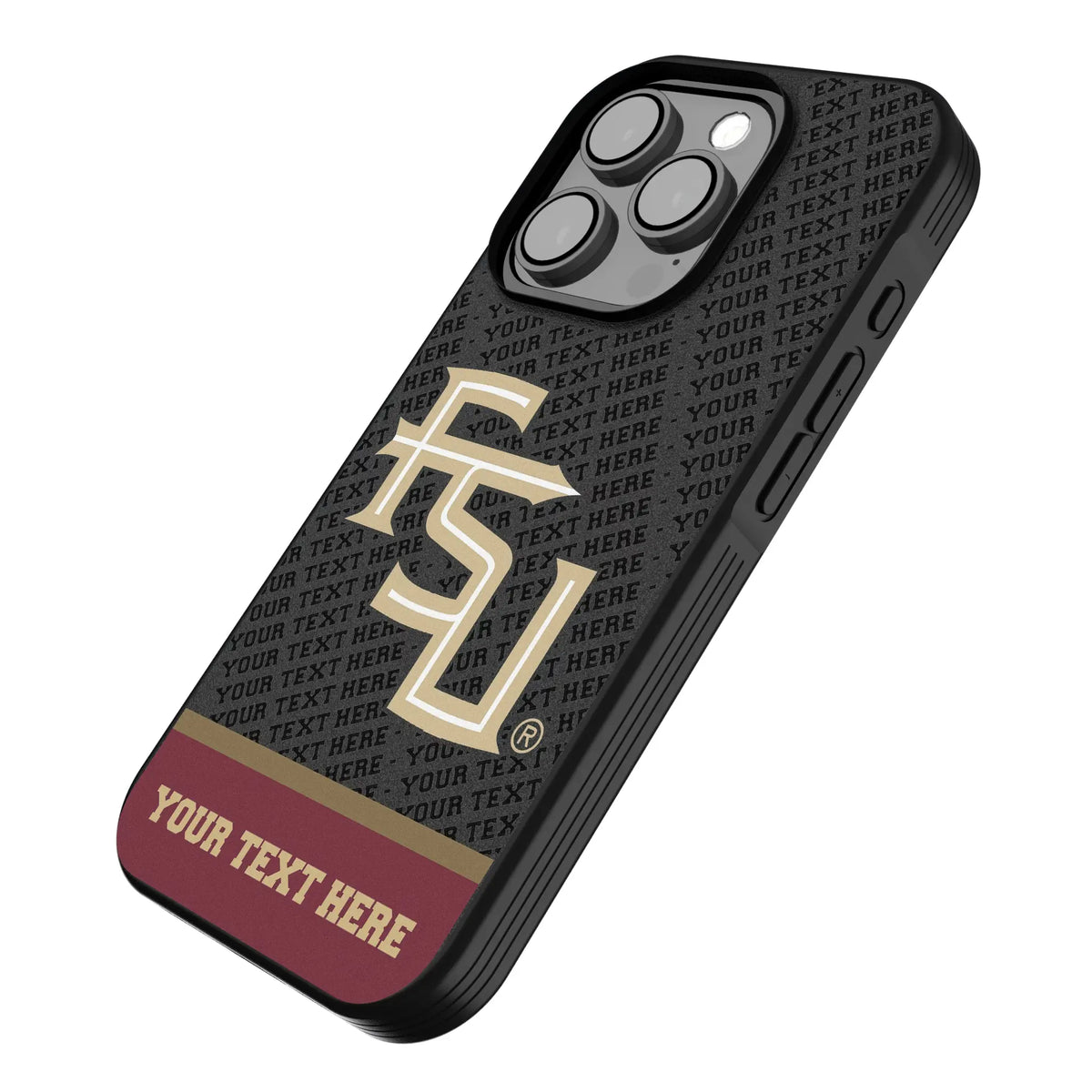 Florida State University Seminoles Athletic Wordmark Personalized EndZone Plus iPhone Bump Phone Case for Apple iPhone - Isometric View