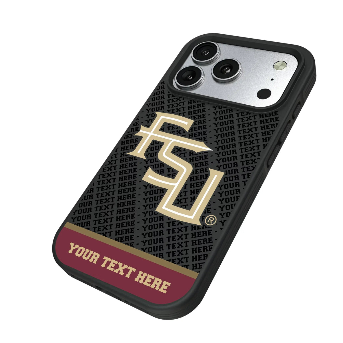 Florida State University Seminoles Athletic Wordmark Personalized EndZone Plus iPhone Bump Phone Case for Apple iPhone - Isometric View#Device_iPhone 17 Pro