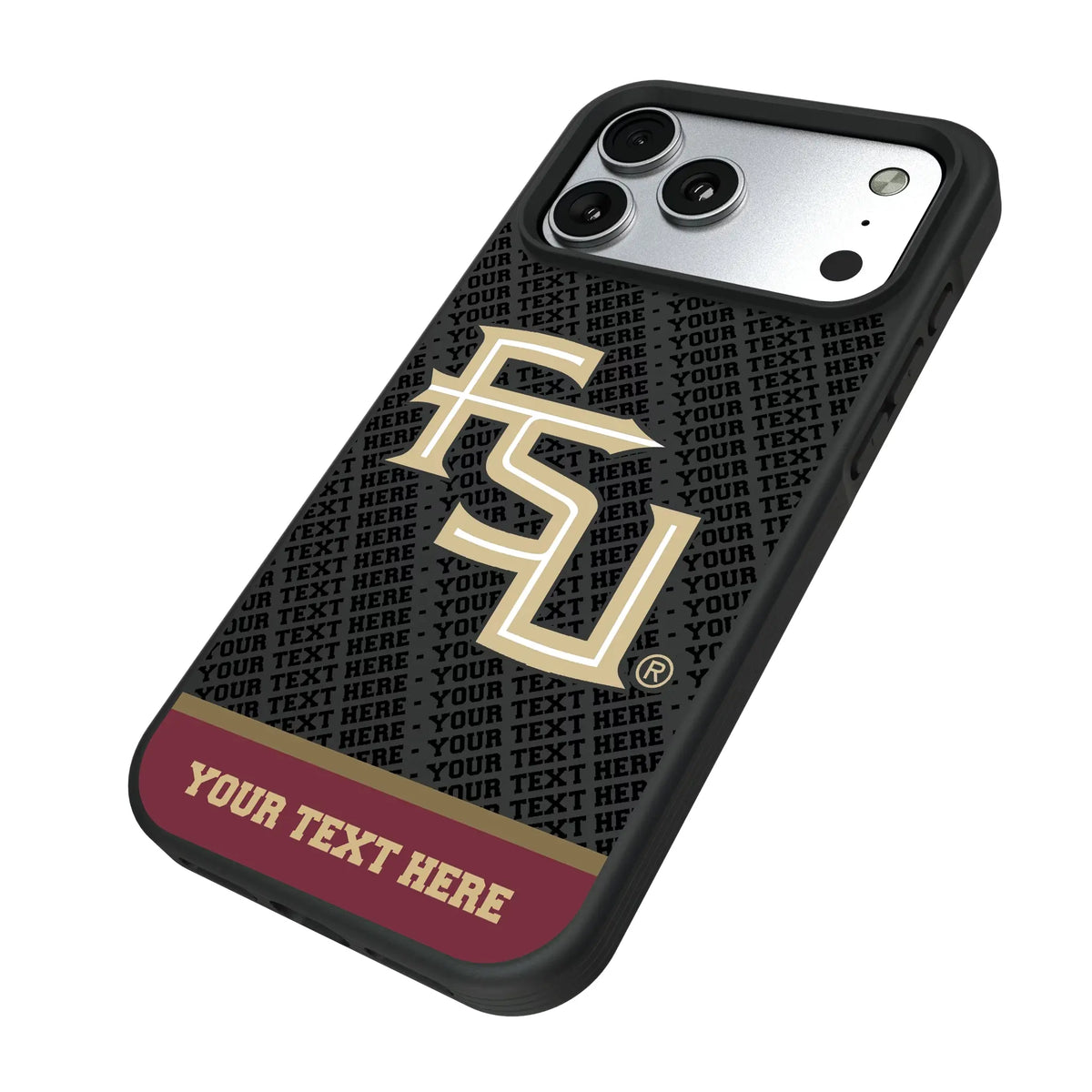 Florida State University Seminoles Athletic Wordmark Personalized EndZone Plus iPhone Bump Phone Case for Apple iPhone - Isometric View#Device_iPhone 17 Pro Max