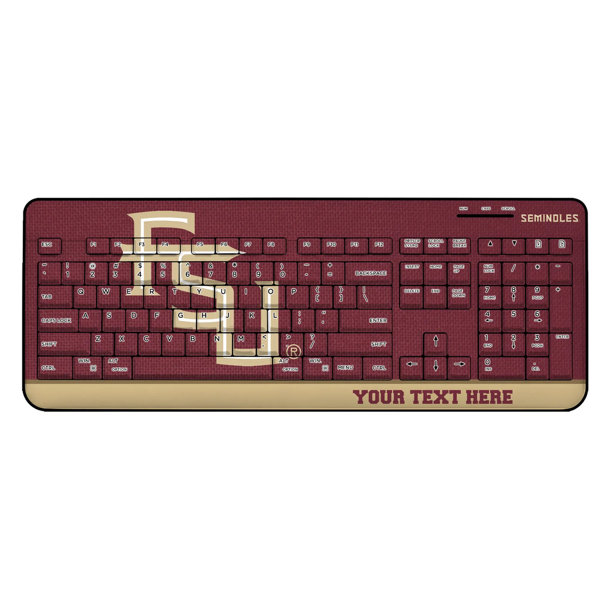 Florida State University Seminoles Athletic Wordmark Personalized Endzone Solid Wireless USB Keyboard