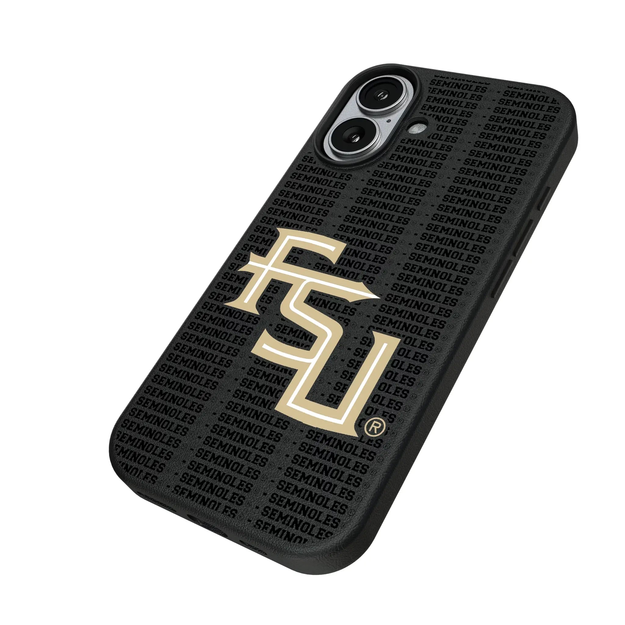 Florida State University Seminoles Athletic Wordmark Text Backdrop iPhone MagSafe Compatible Phone Case for Apple iPhone - Isometric View#Device_iPhone 17