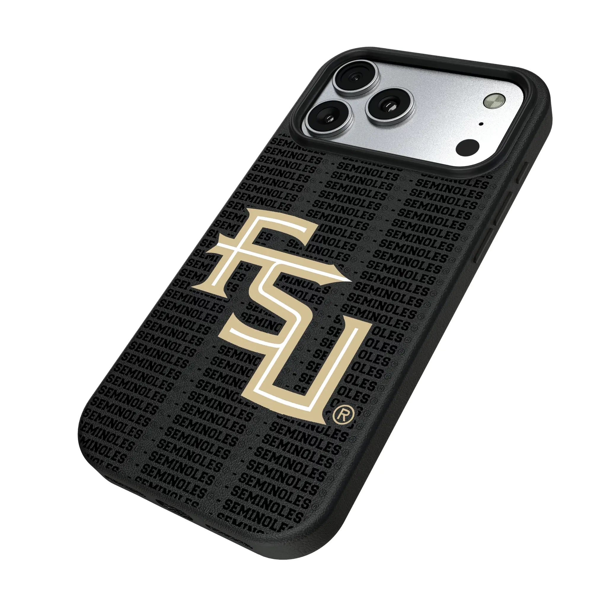 Florida State University Seminoles Athletic Wordmark Text Backdrop iPhone MagSafe Compatible Phone Case for Apple iPhone - Isometric View#Device_iPhone 17 Pro Max