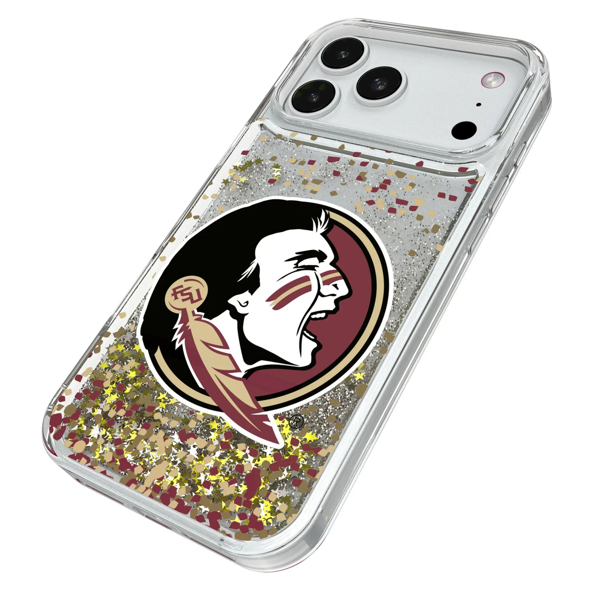 Florida State University Seminoles Confetti iPhone Glitter Phone Case for Apple iPhone - Isometric View#Device_iPhone 18 Pro Max