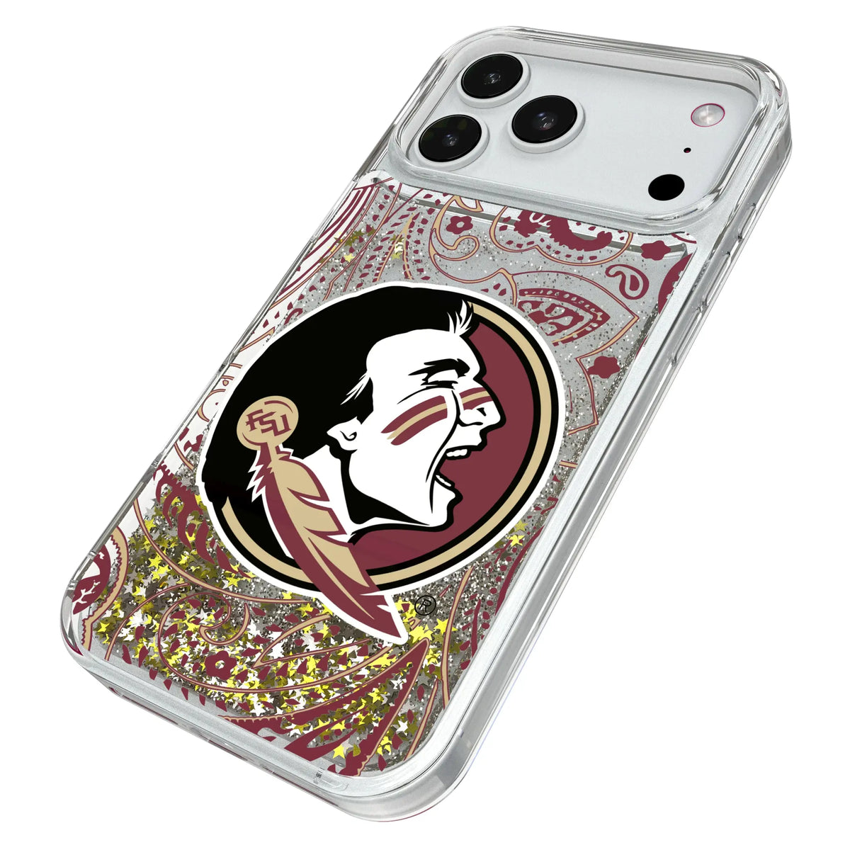 Florida State University Seminoles Paisley iPhone Glitter Phone Case for Apple iPhone - Isometric View#Device_iPhone 18 Pro Max