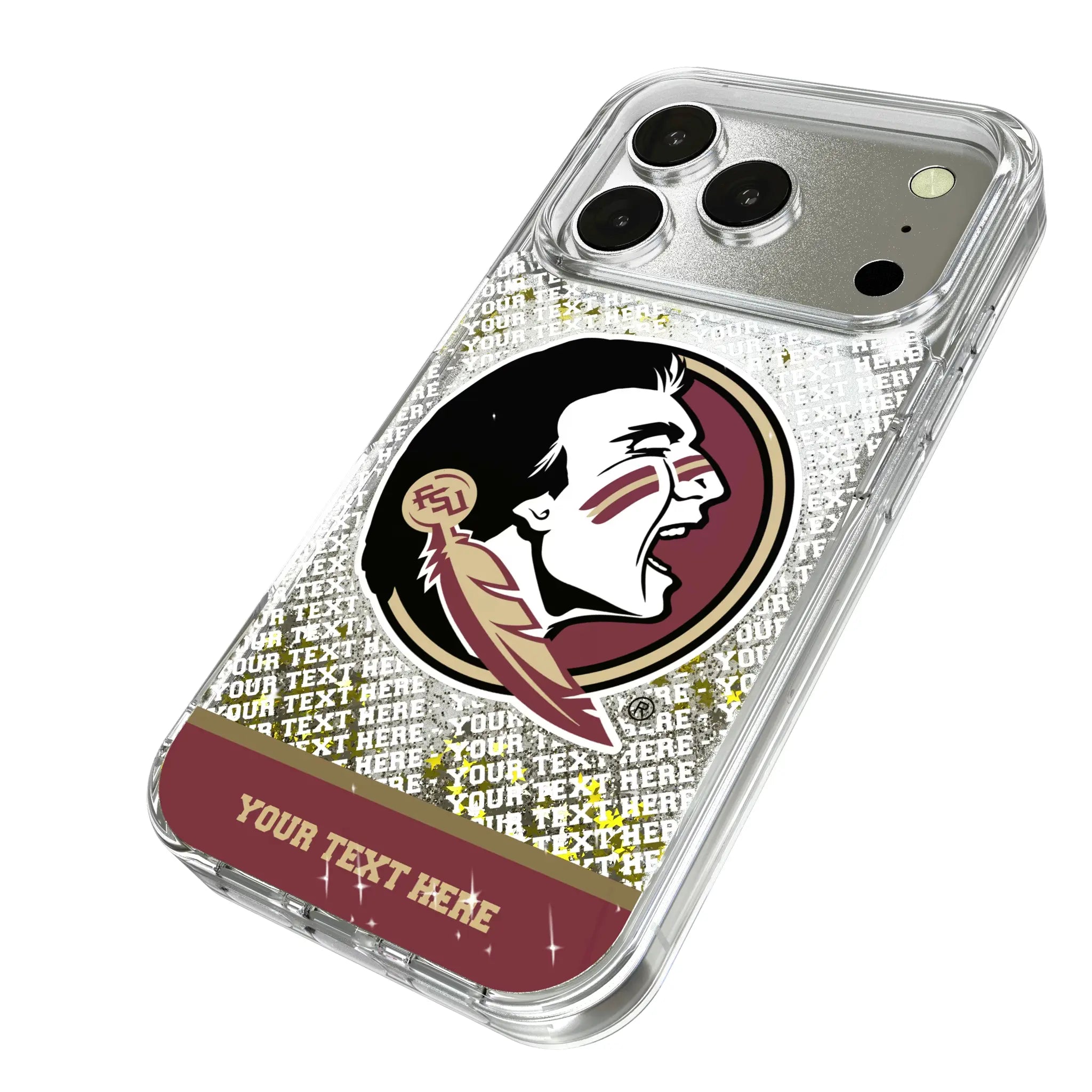 Florida State University Seminoles Personalized EndZone Plus iPhone Glitter Phone Case for Apple iPhone - Isometric View