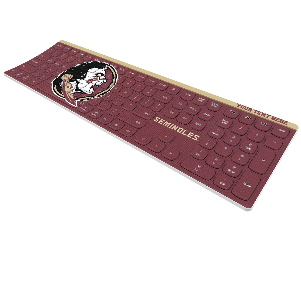 Florida State University Seminoles Personalized Endzone Solid KKB605 Curved Wireless Keyboard - Isometric View
